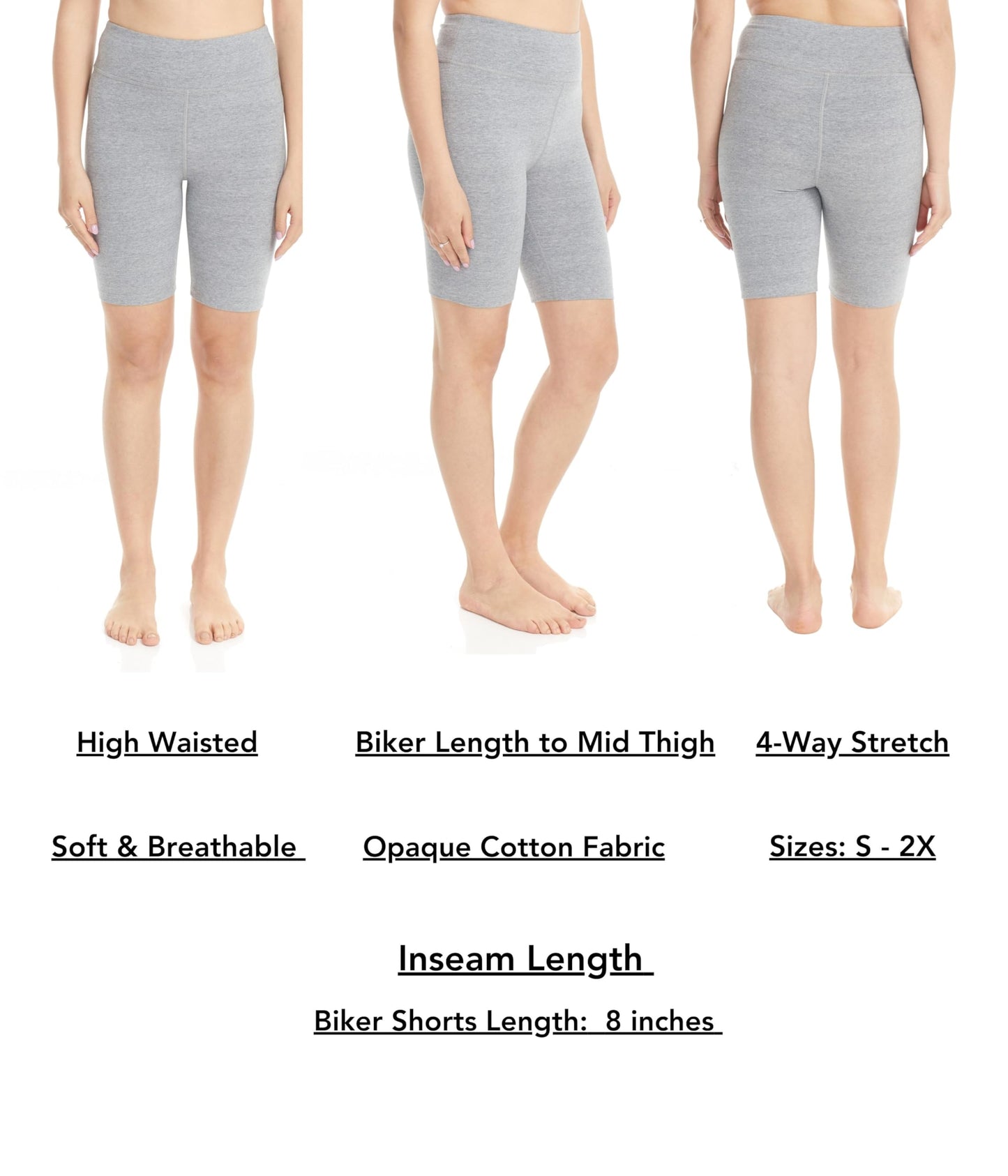 ESTEEZ High Waisted Soft Cotton Spandex Leggings-Shorts for Women - Full Leg - Capri - Biker Shorts - Shorts