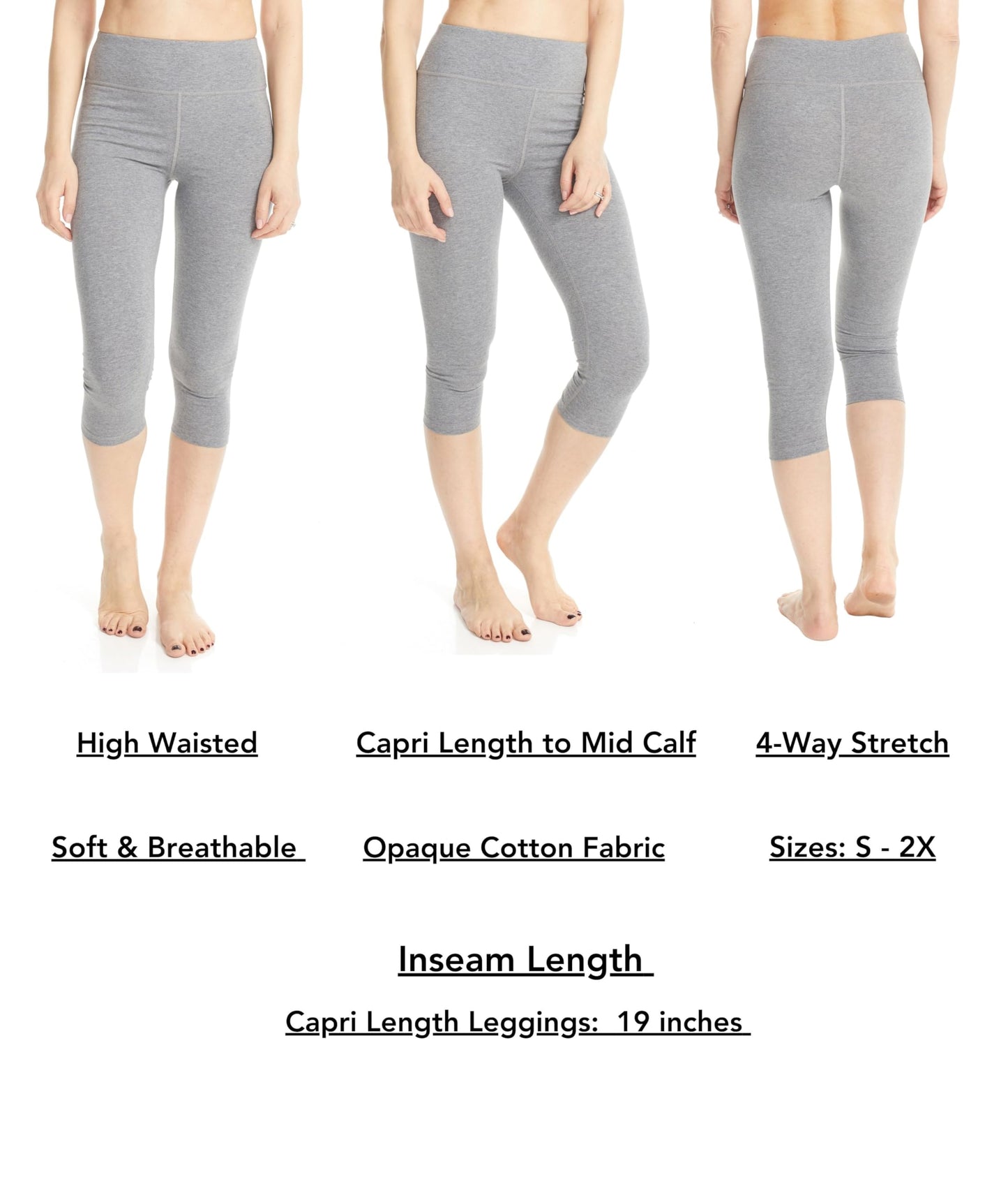 ESTEEZ High Waisted Soft Cotton Spandex Leggings-Shorts for Women - Full Leg - Capri - Biker Shorts - Shorts