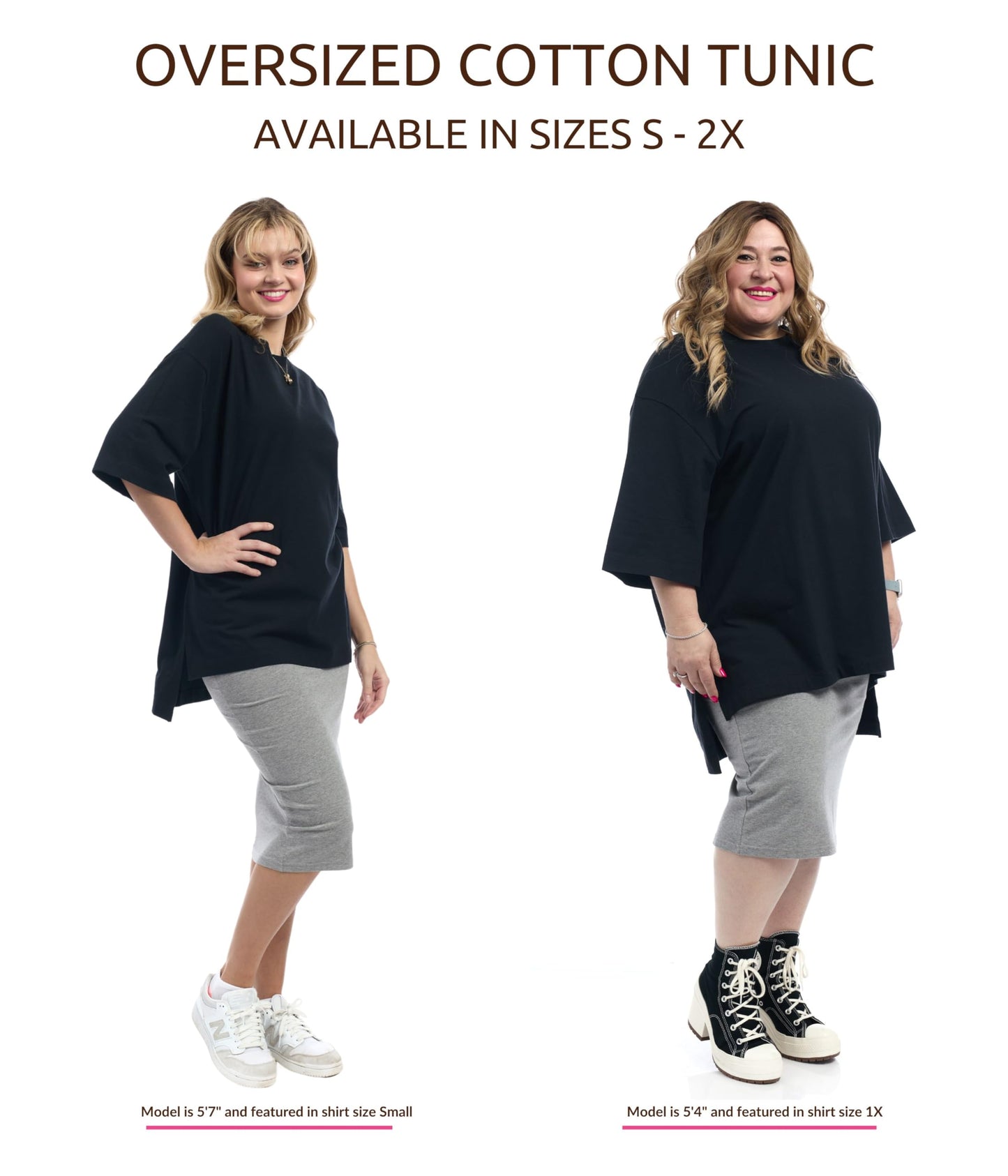 ESTEEZ Womens Oversized Cotton High Low Tunic T-Shirt Dress
