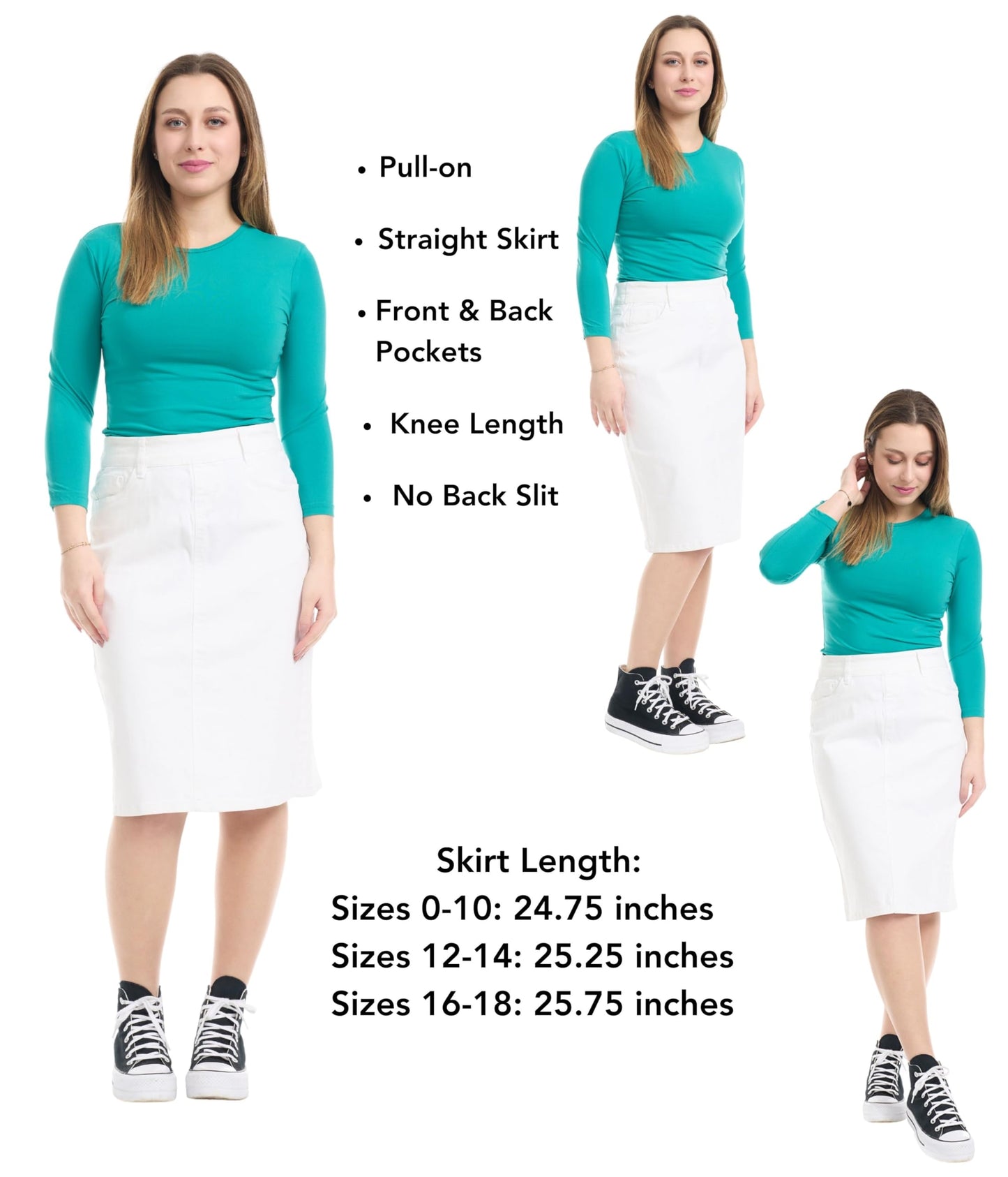 ESTEEZ Women's Stretchy Denim Jean Skirt - Straight Knee-Length with Pockets - Classic & Modest Design - Manhattan
