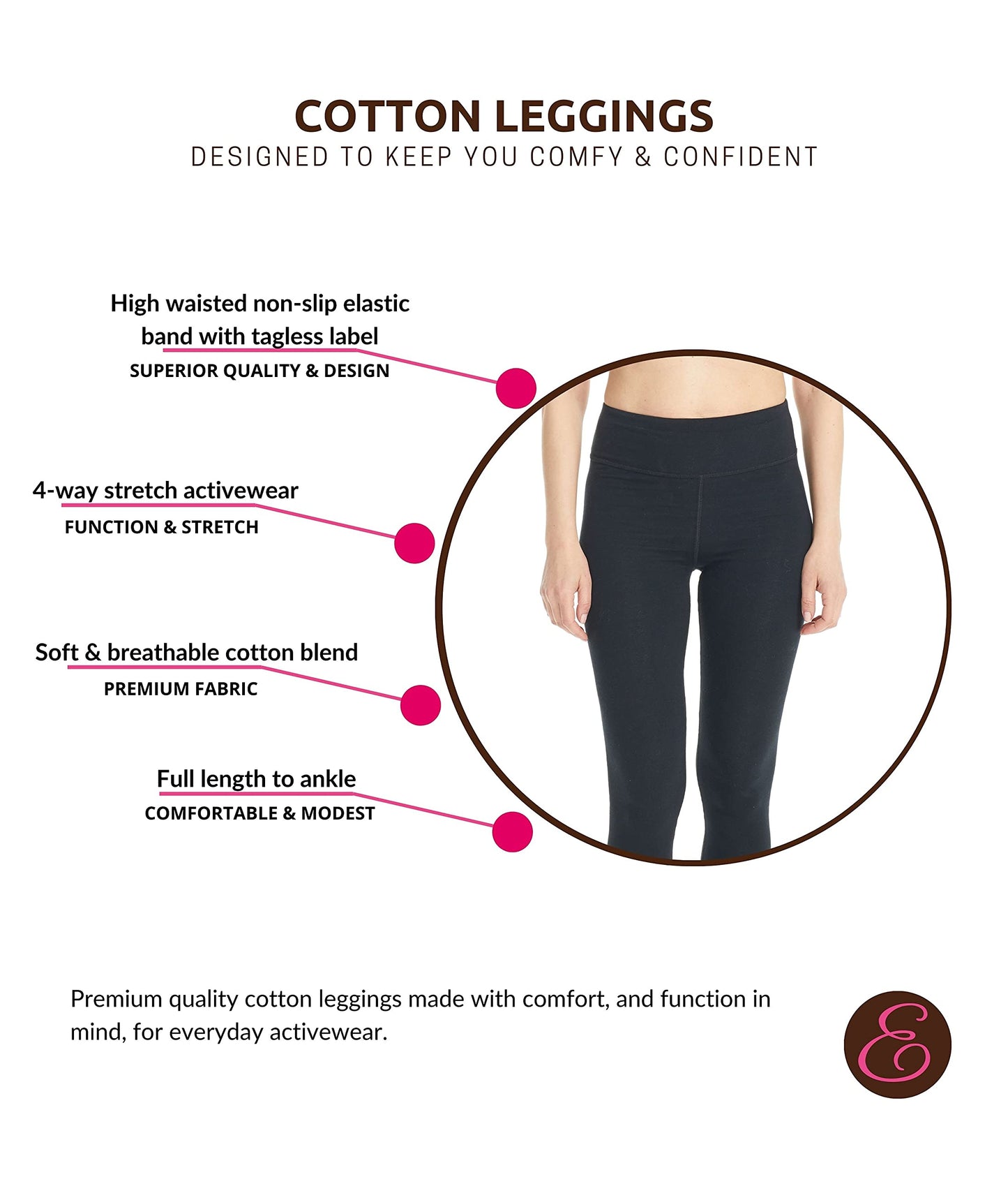 ESTEEZ High Waisted Soft Cotton Spandex Leggings-Shorts for Women - Full Leg - Capri - Biker Shorts - Shorts