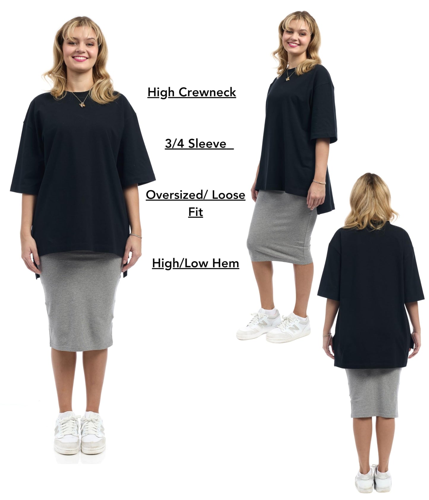 ESTEEZ Womens Oversized Cotton High Low Tunic T-Shirt Dress