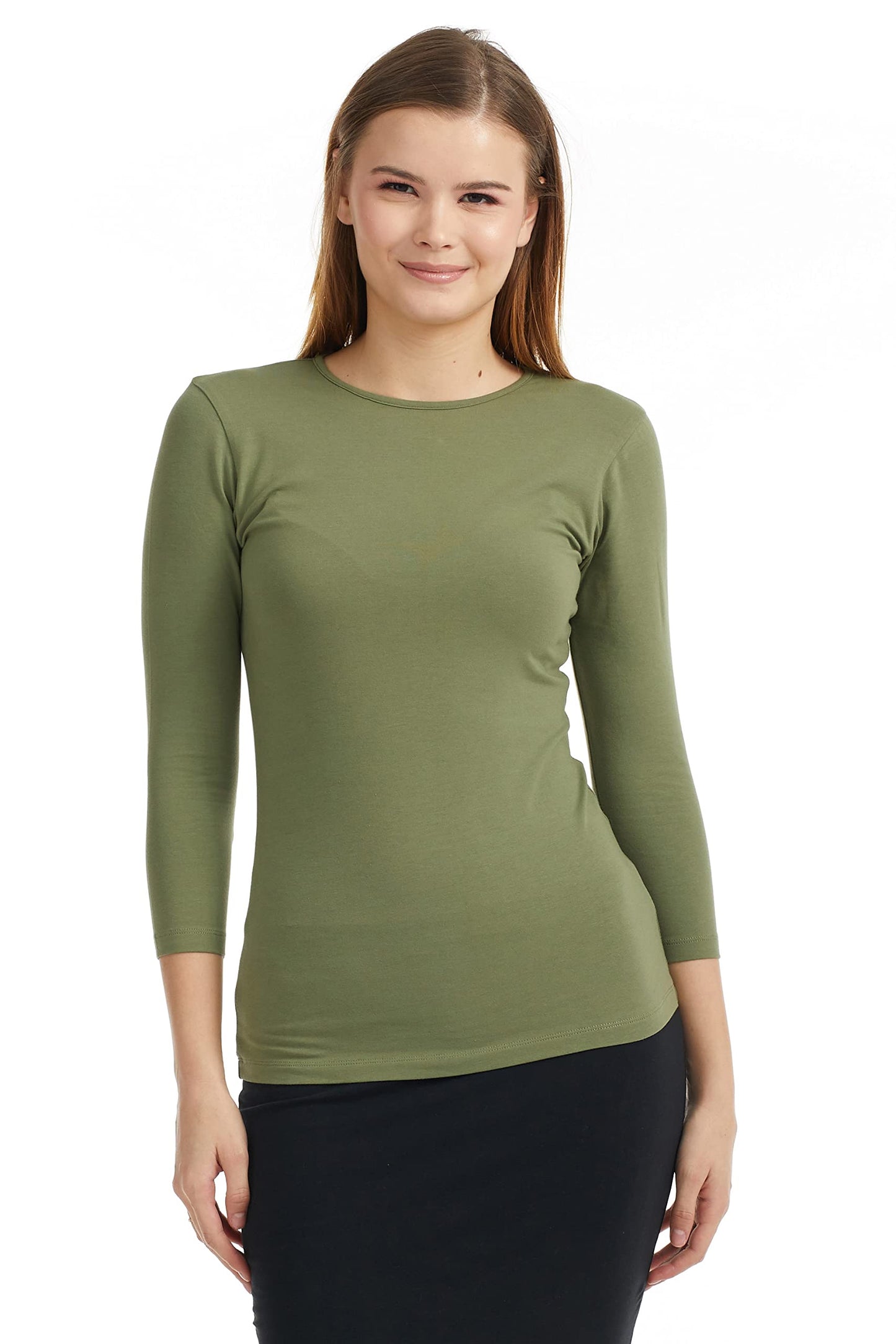 ESTEEZ Womens 3/4 Sleeve Cotton Snug Fit High Neck Base Layering T-Shirt