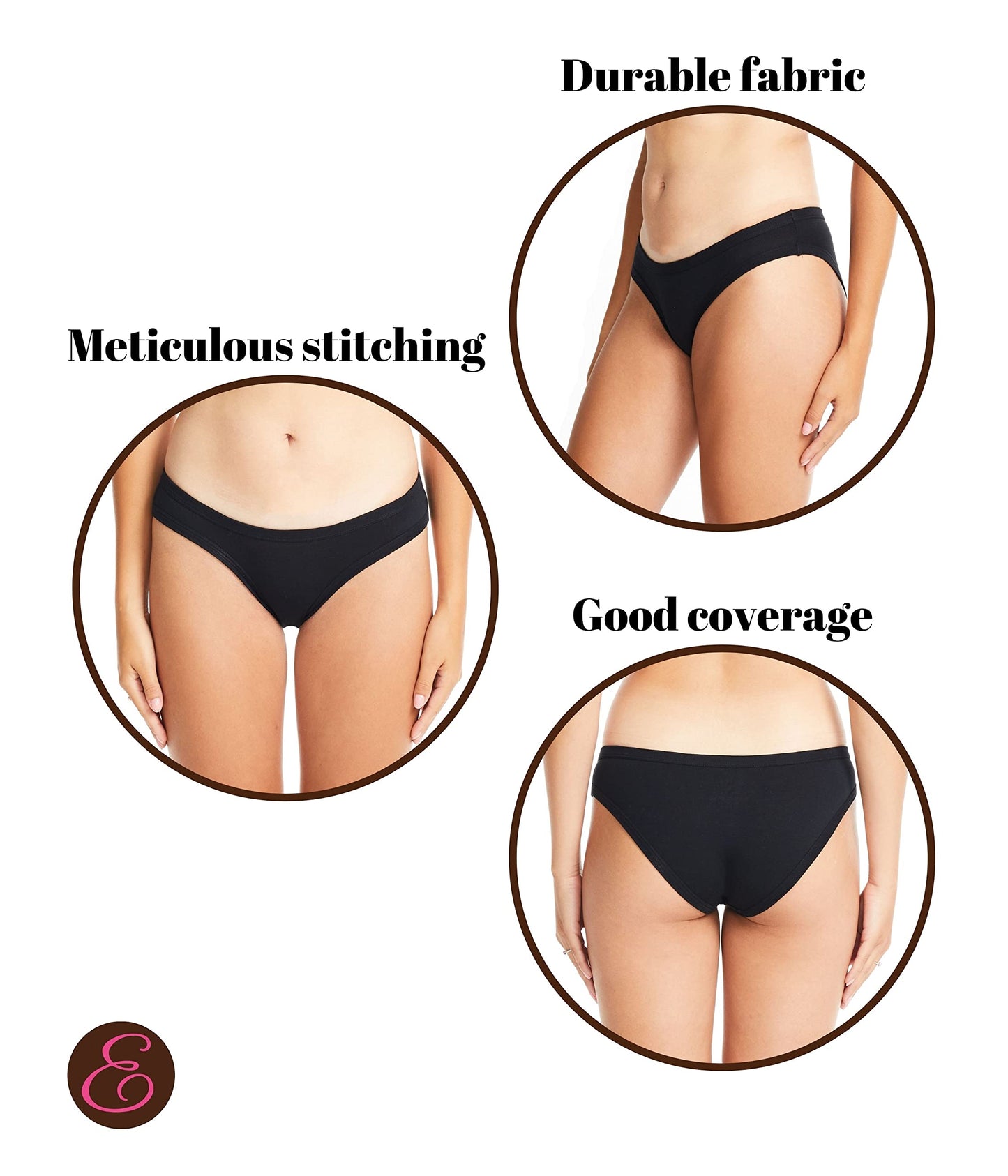 ESTEEZ Women's Breathable Soft Stretch Cotton Underwear - Mid/High Rise Briefs - Low Rise Bikini - Boyshorts