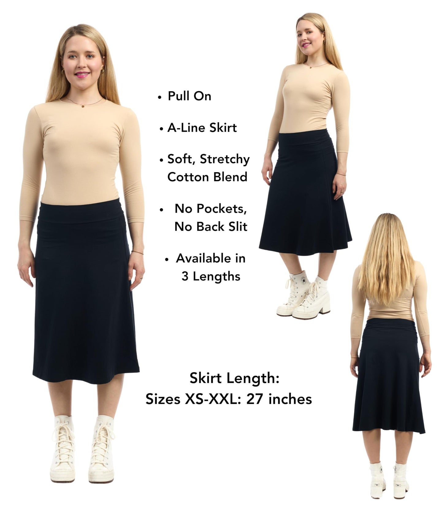 ESTEEZ Womens Cotton A-Line Skirt 23 Inch 25 Inch 27 Inch