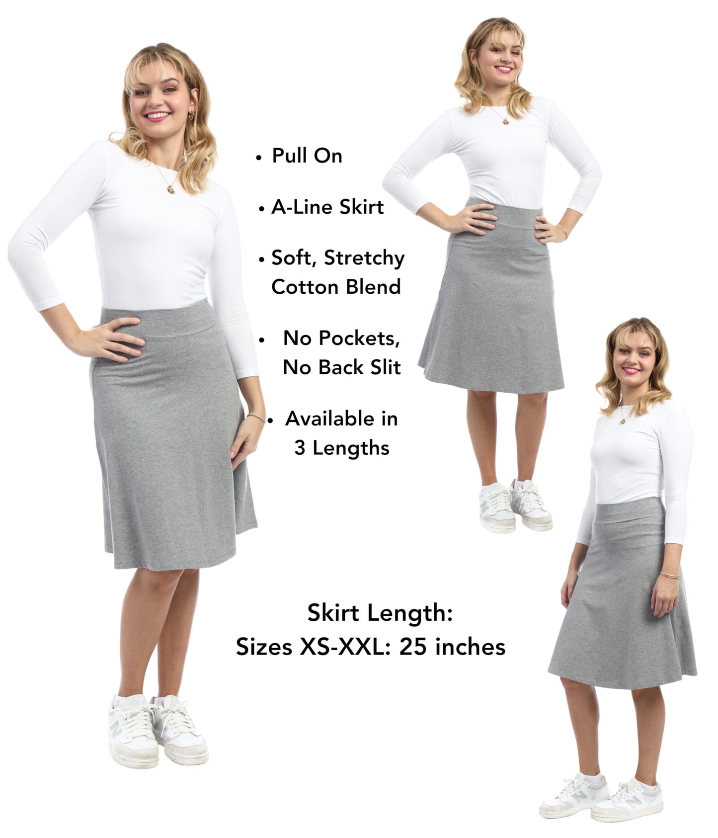 ESTEEZ Womens Cotton A-Line Skirt 23 Inch 25 Inch 27 Inch