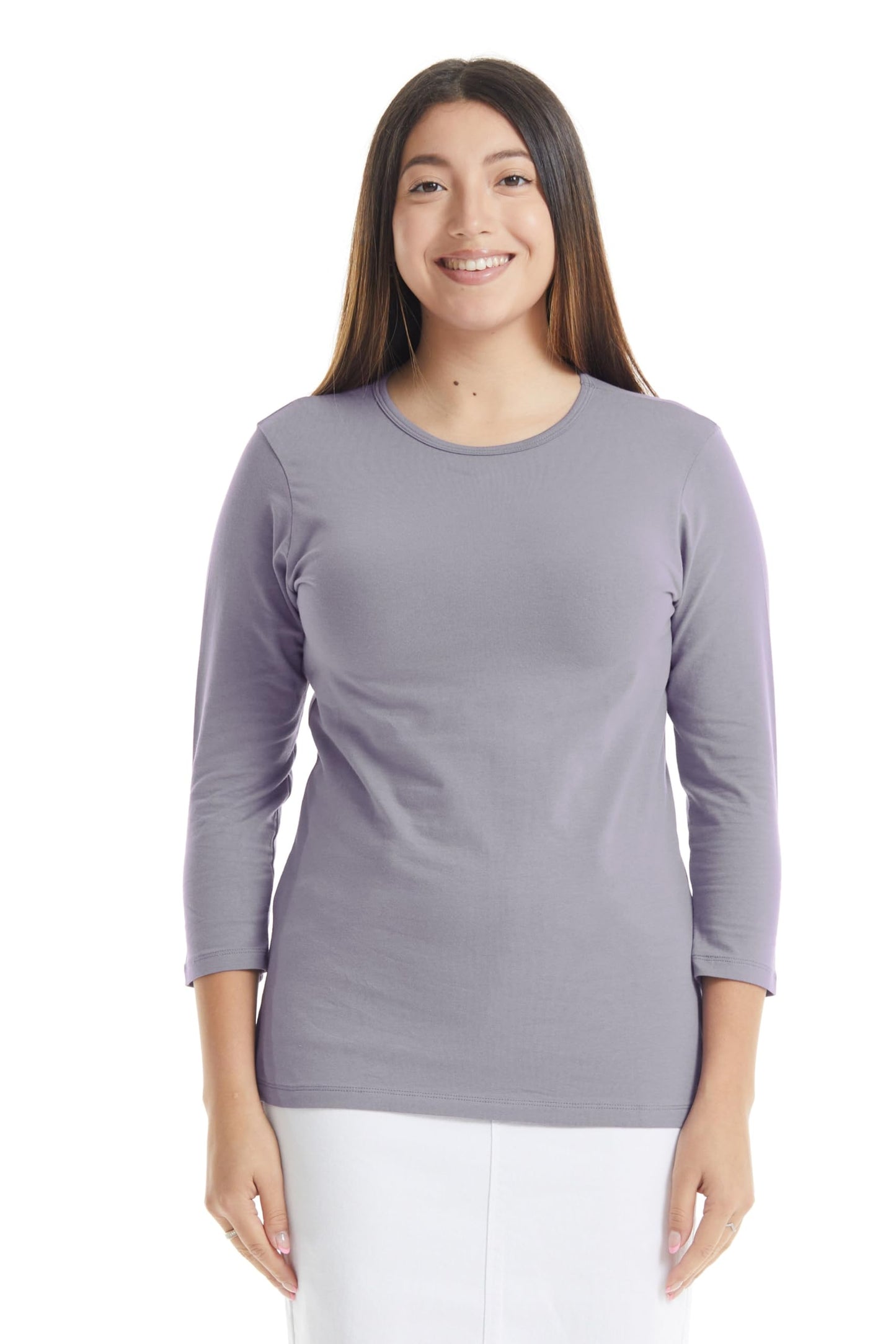 ESTEEZ 3/4 Sleeve Crew Neck Cotton T-Shirt for Women - Relaxed Fit - Base Layering Top