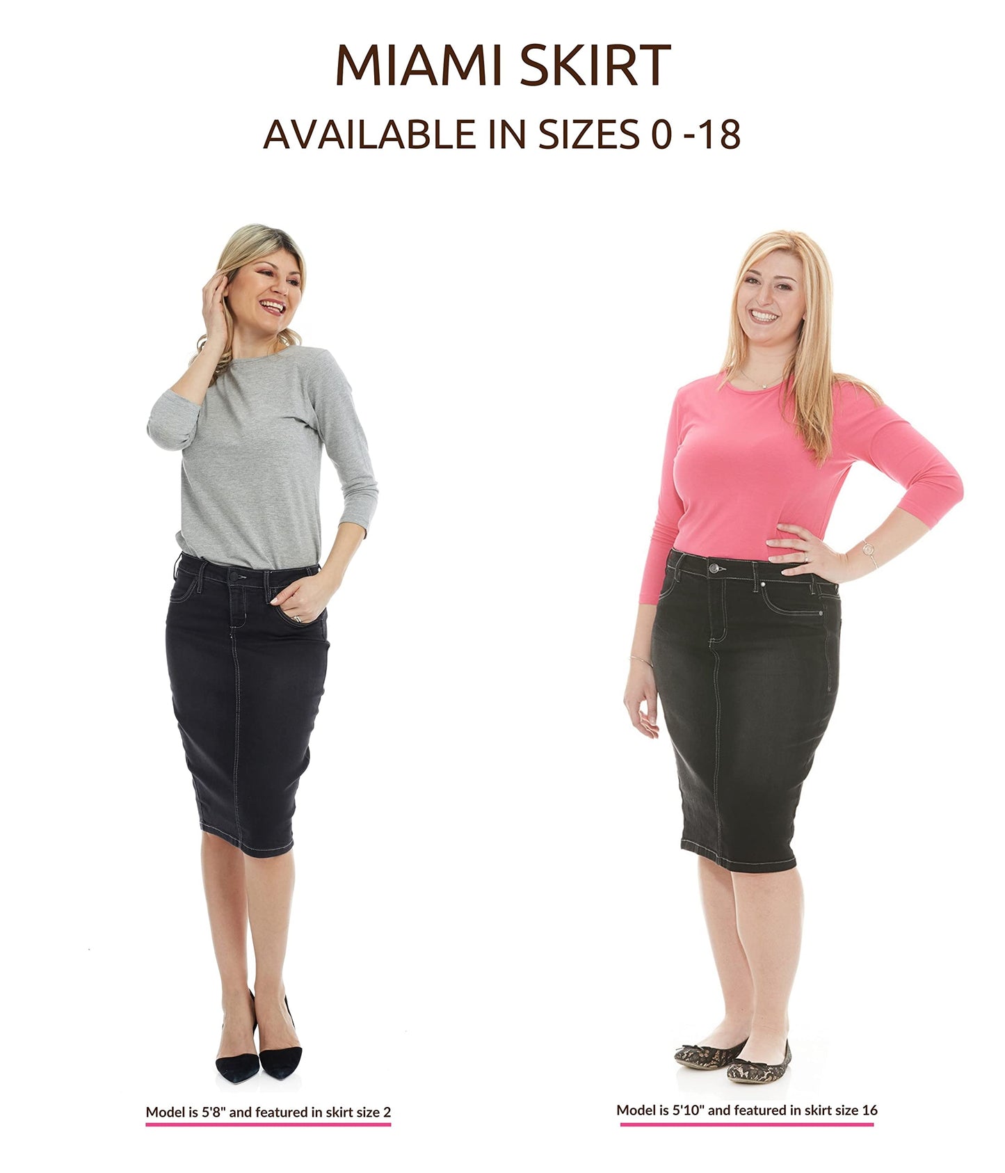 ESTEEZ Women's Slimming Denim Pencil Skirt with Tummy Control Panel – 'Miami'