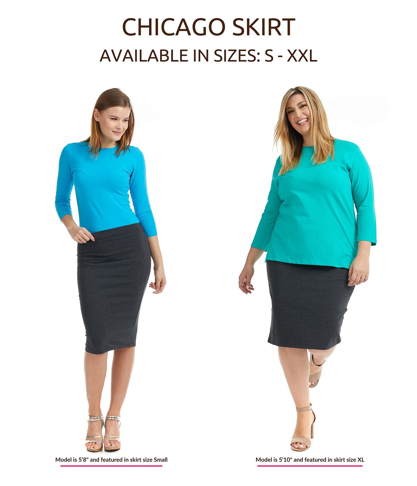 ESTEEZ Women's Form Fitting Snug Pencil Skirt - Modest Stretchy Below The Knee - Chicago