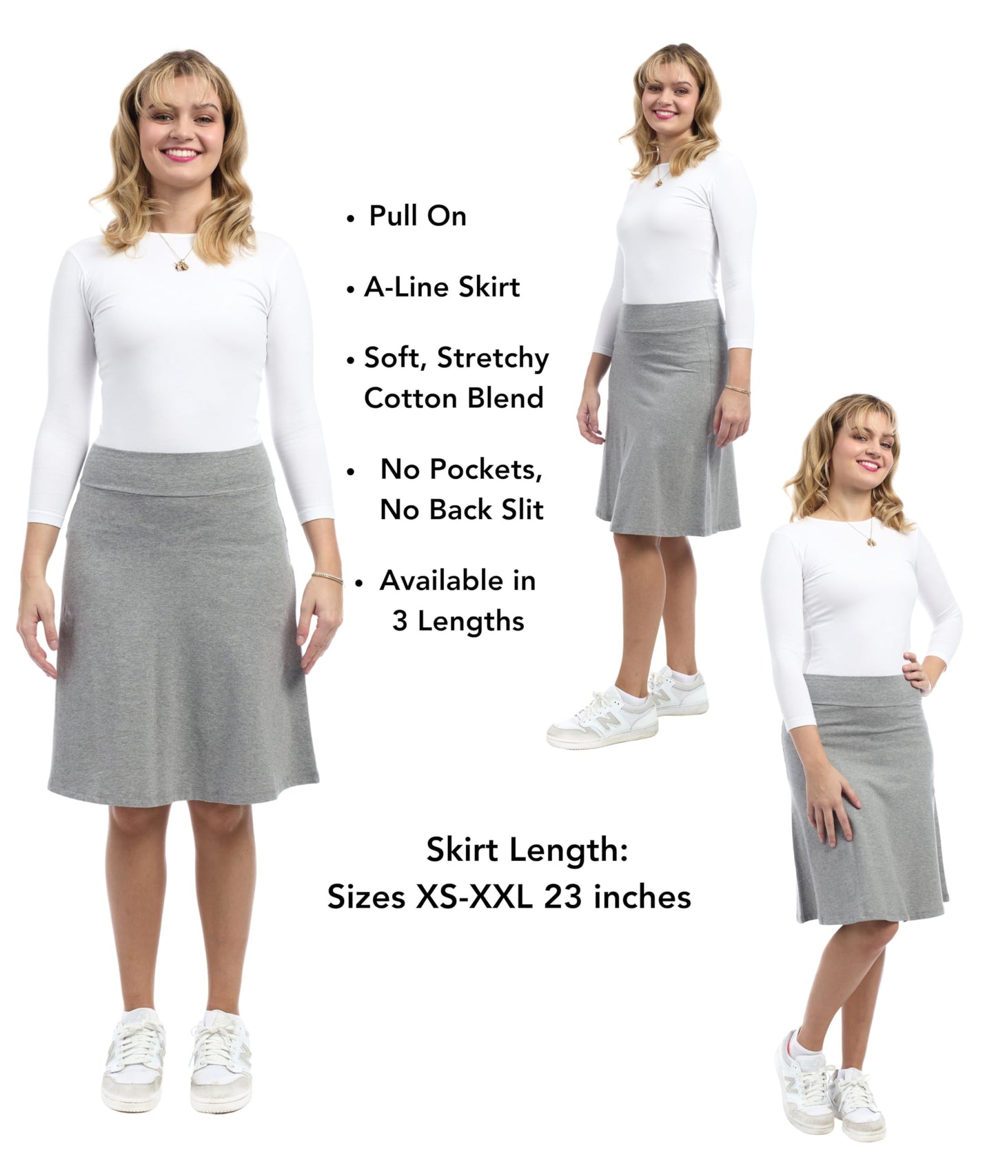 ESTEEZ Womens Cotton A-Line Skirt 23 Inch 25 Inch 27 Inch