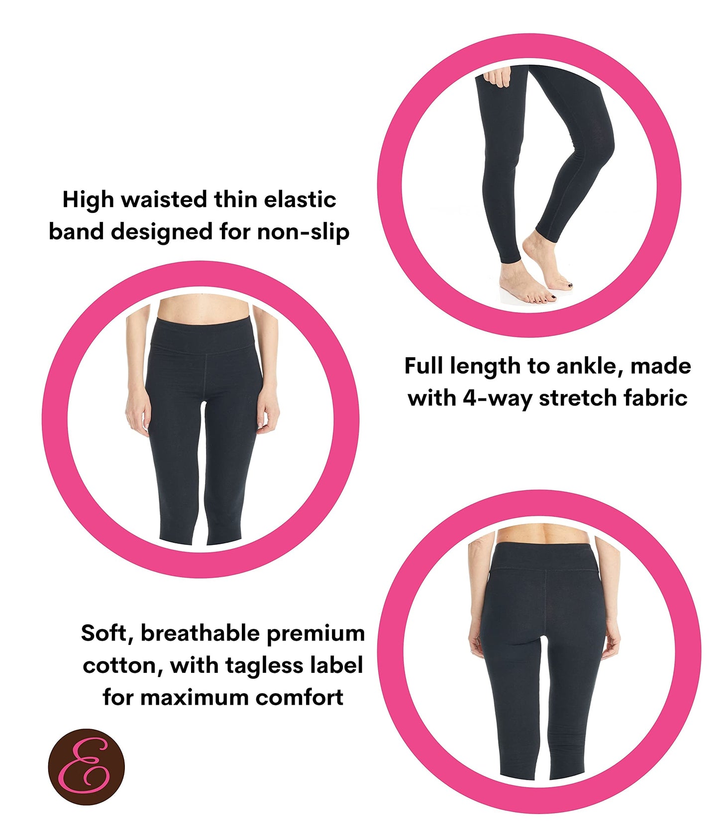 ESTEEZ High Waisted Soft Cotton Spandex Leggings-Shorts for Women - Full Leg - Capri - Biker Shorts - Shorts