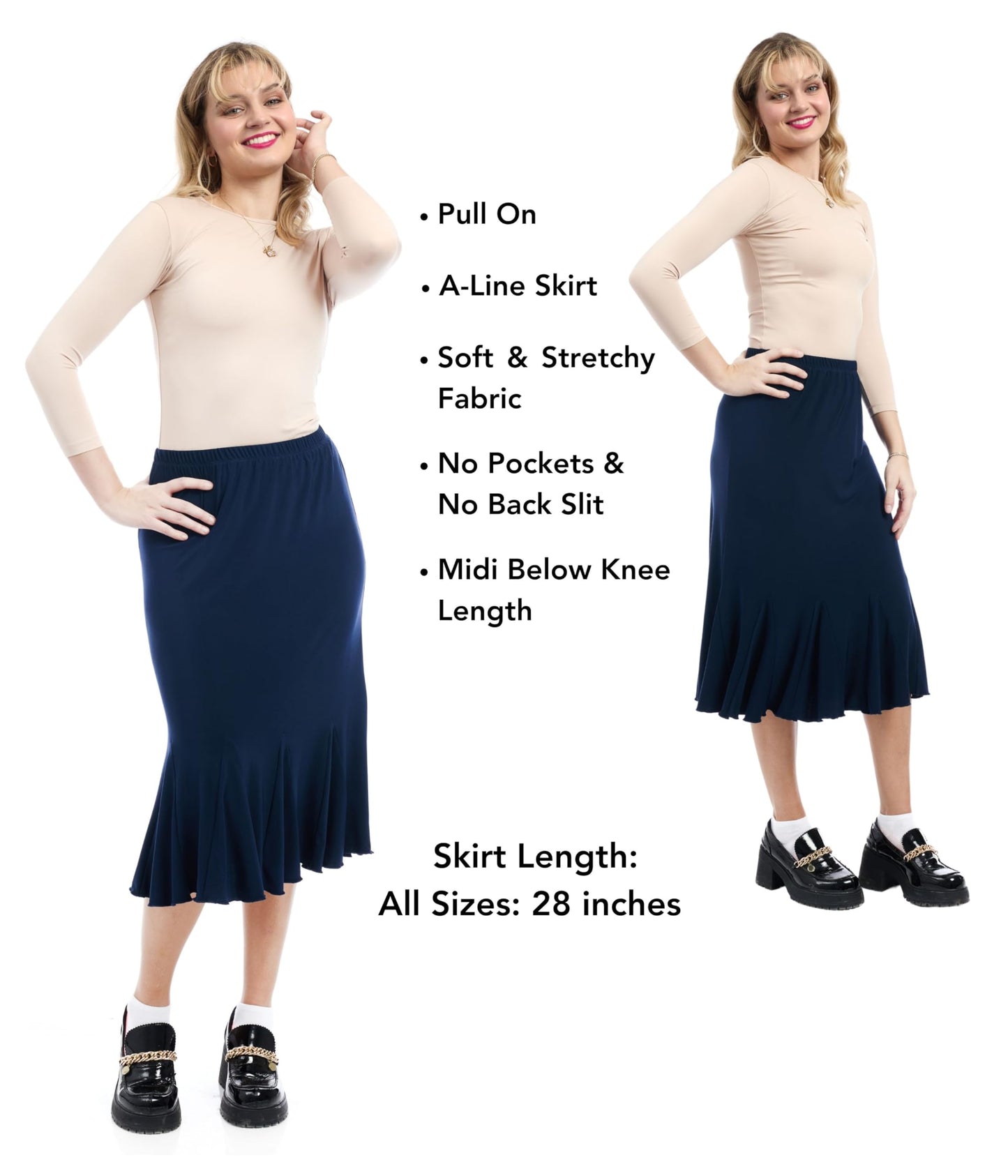 ESTEEZ Stretchy A-Line Skirt for Women - Knee Length/Midi