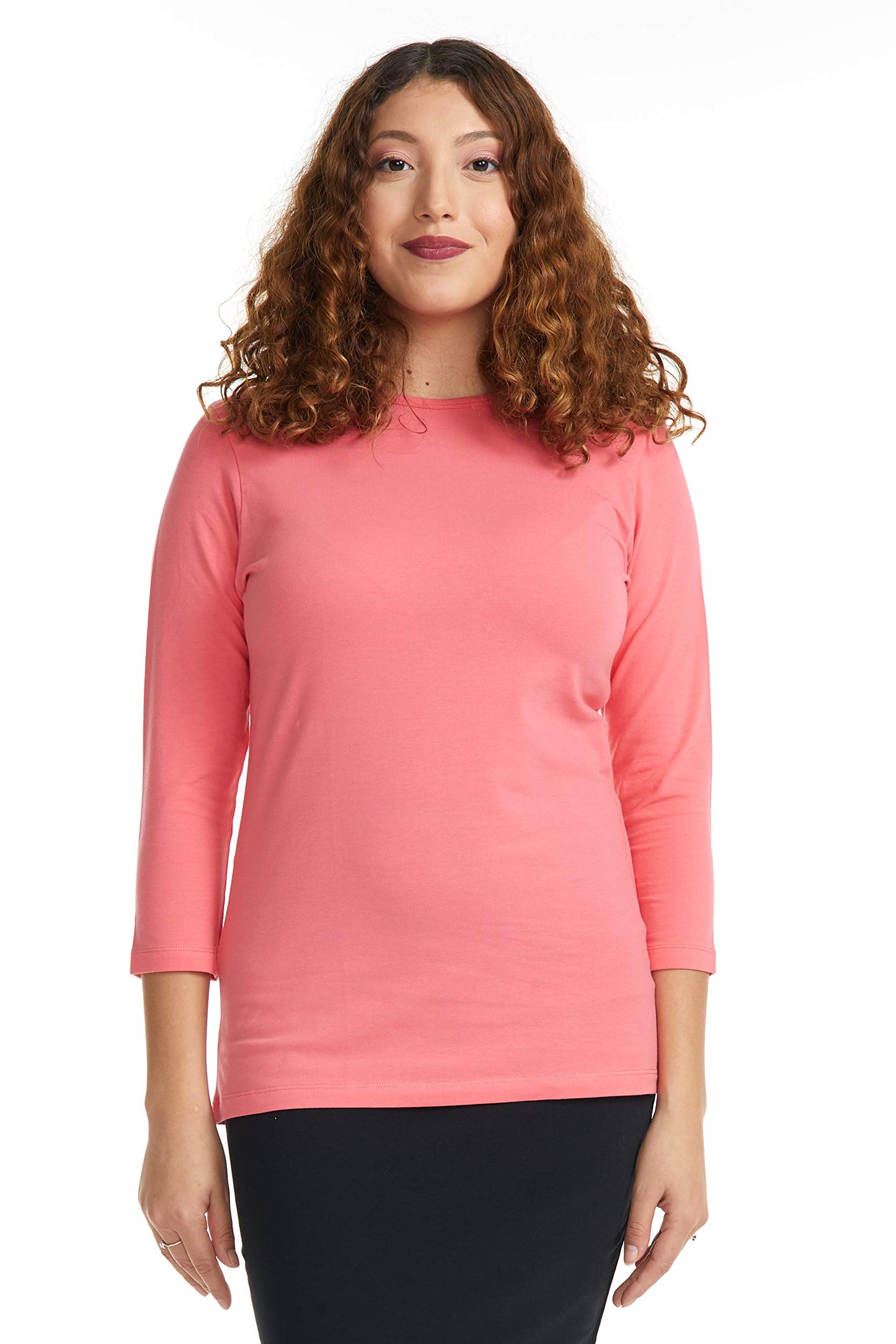 ESTEEZ 3/4 Sleeve Crew Neck Cotton T-Shirt for Women - Relaxed Fit - Base Layering Top