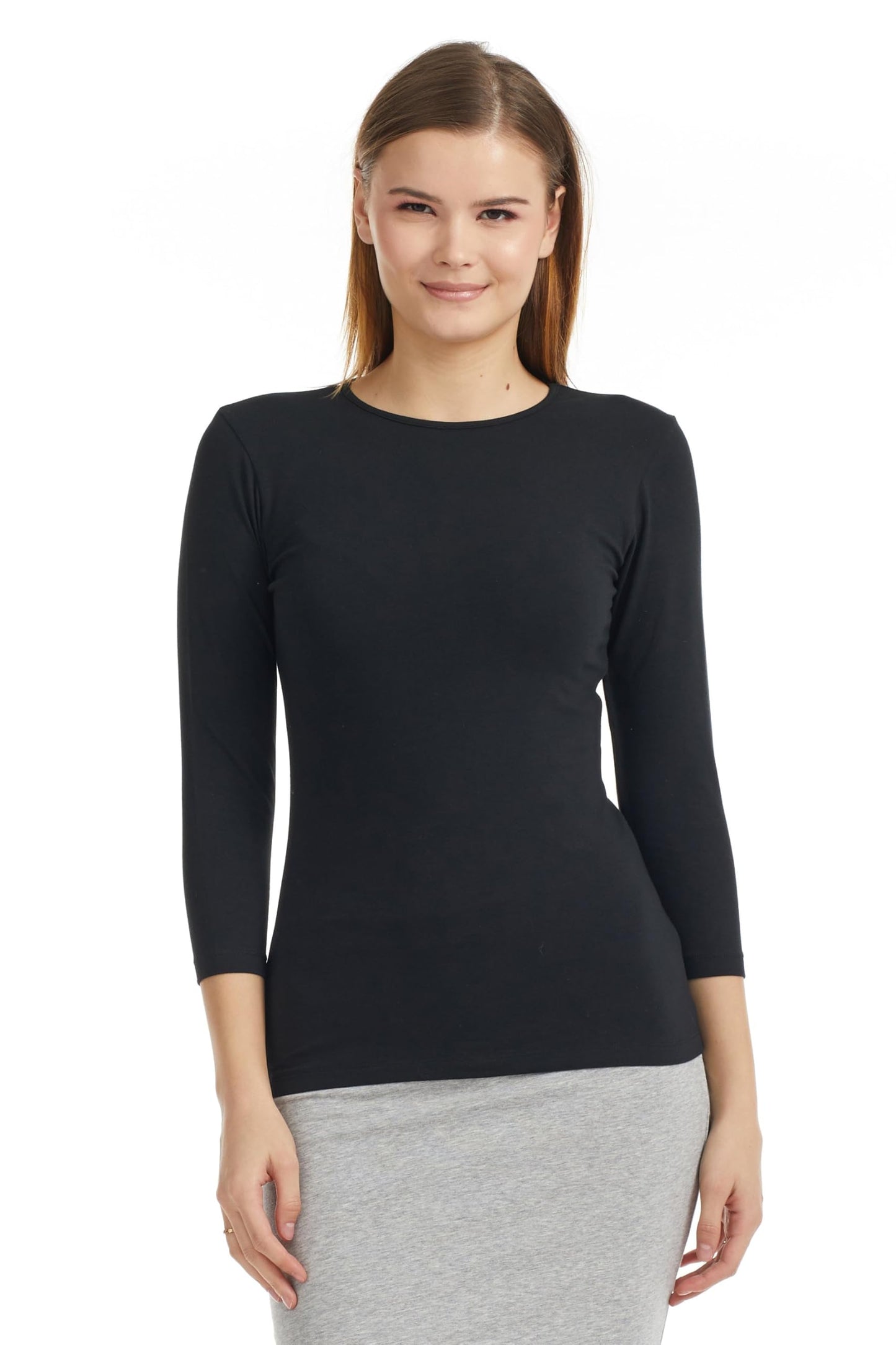 ESTEEZ Womens 3/4 Sleeve Cotton Snug Fit High Neck Base Layering T-Shirt