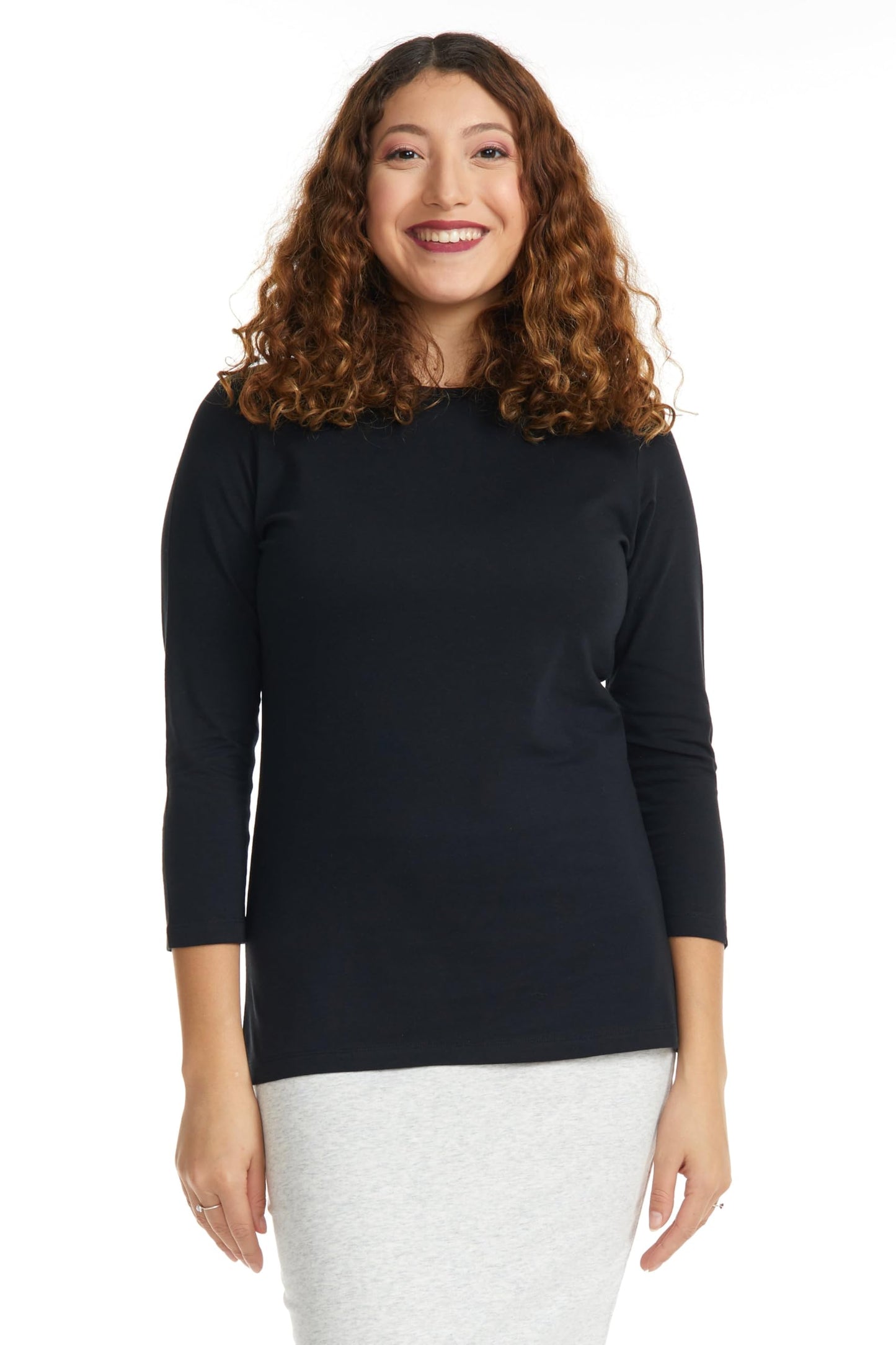 ESTEEZ 3/4 Sleeve Crew Neck Cotton T-Shirt for Women - Relaxed Fit - Base Layering Top