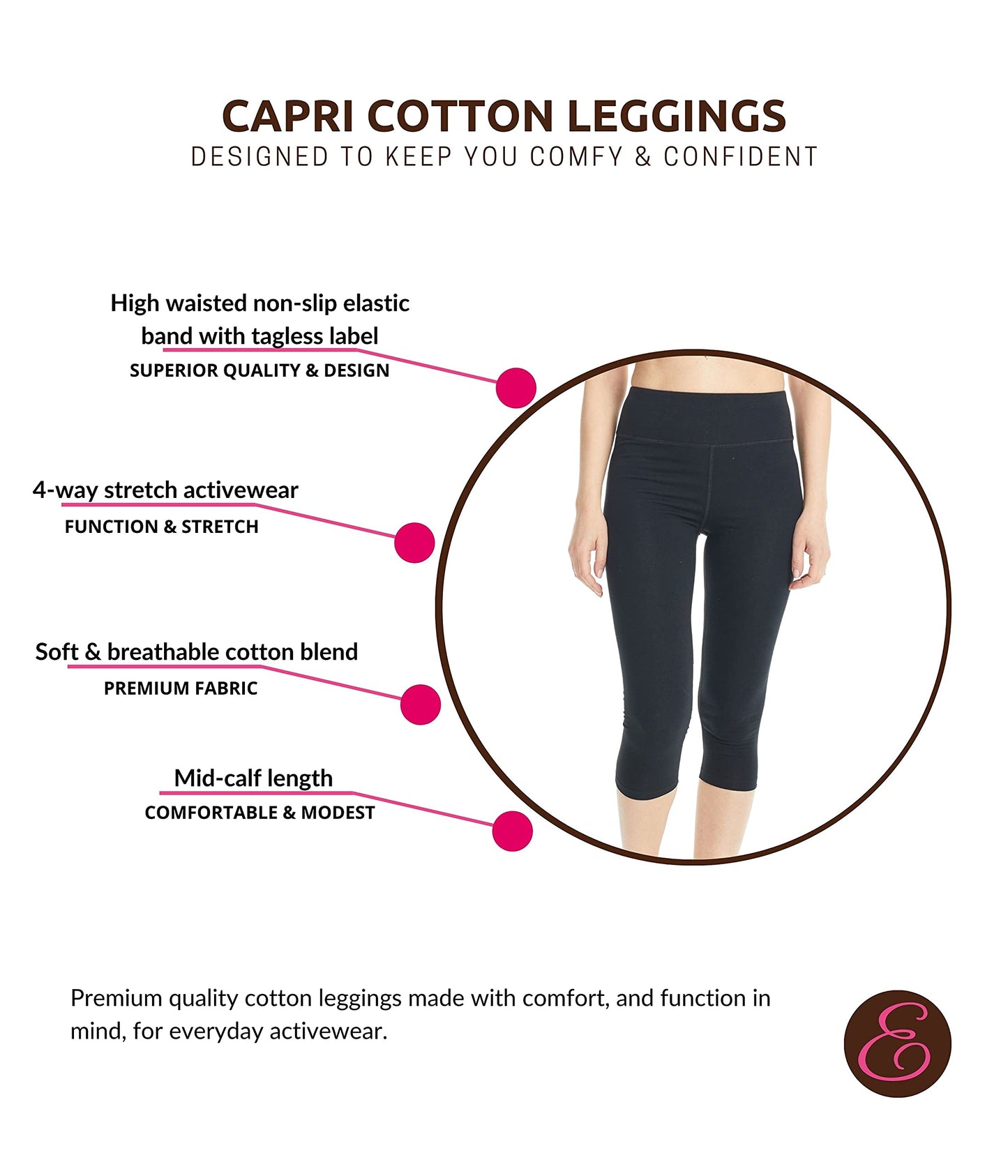 ESTEEZ High Waisted Soft Cotton Spandex Leggings-Shorts for Women - Full Leg - Capri - Biker Shorts - Shorts