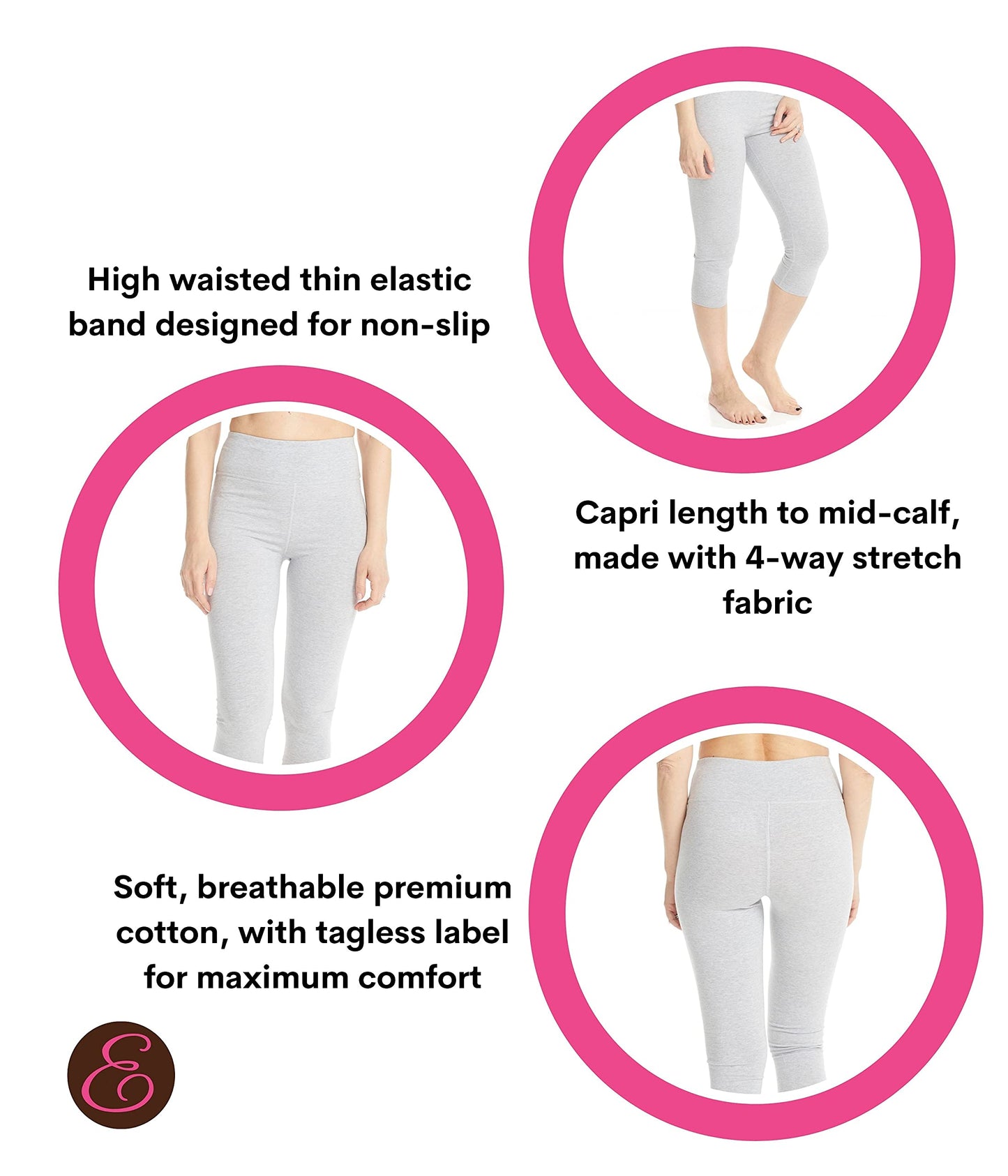 ESTEEZ High Waisted Soft Cotton Spandex Leggings-Shorts for Women - Full Leg - Capri - Biker Shorts - Shorts