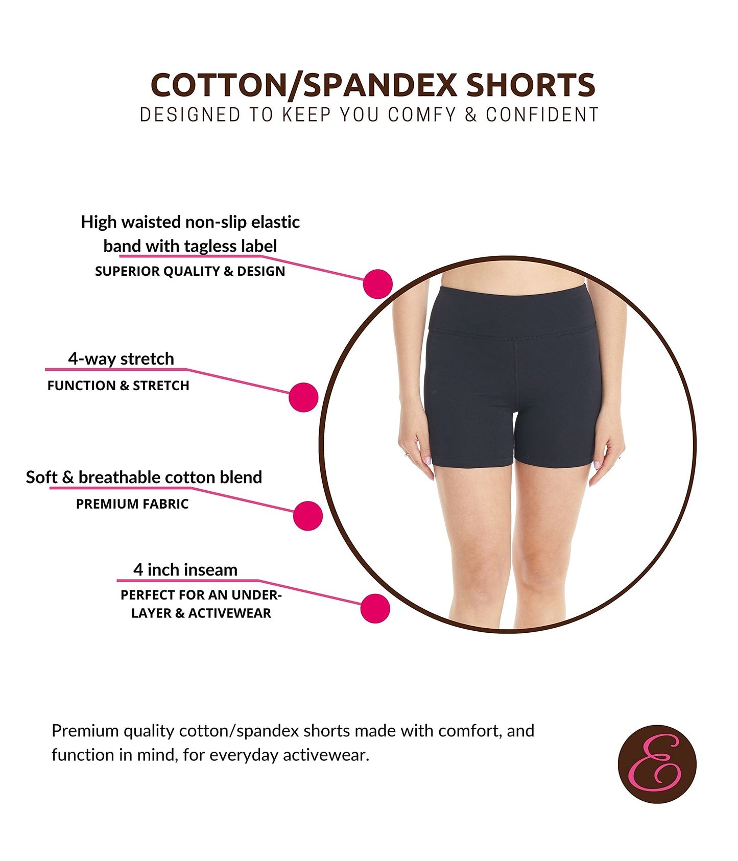 ESTEEZ High Waisted Soft Cotton Spandex Leggings-Shorts for Women - Full Leg - Capri - Biker Shorts - Shorts