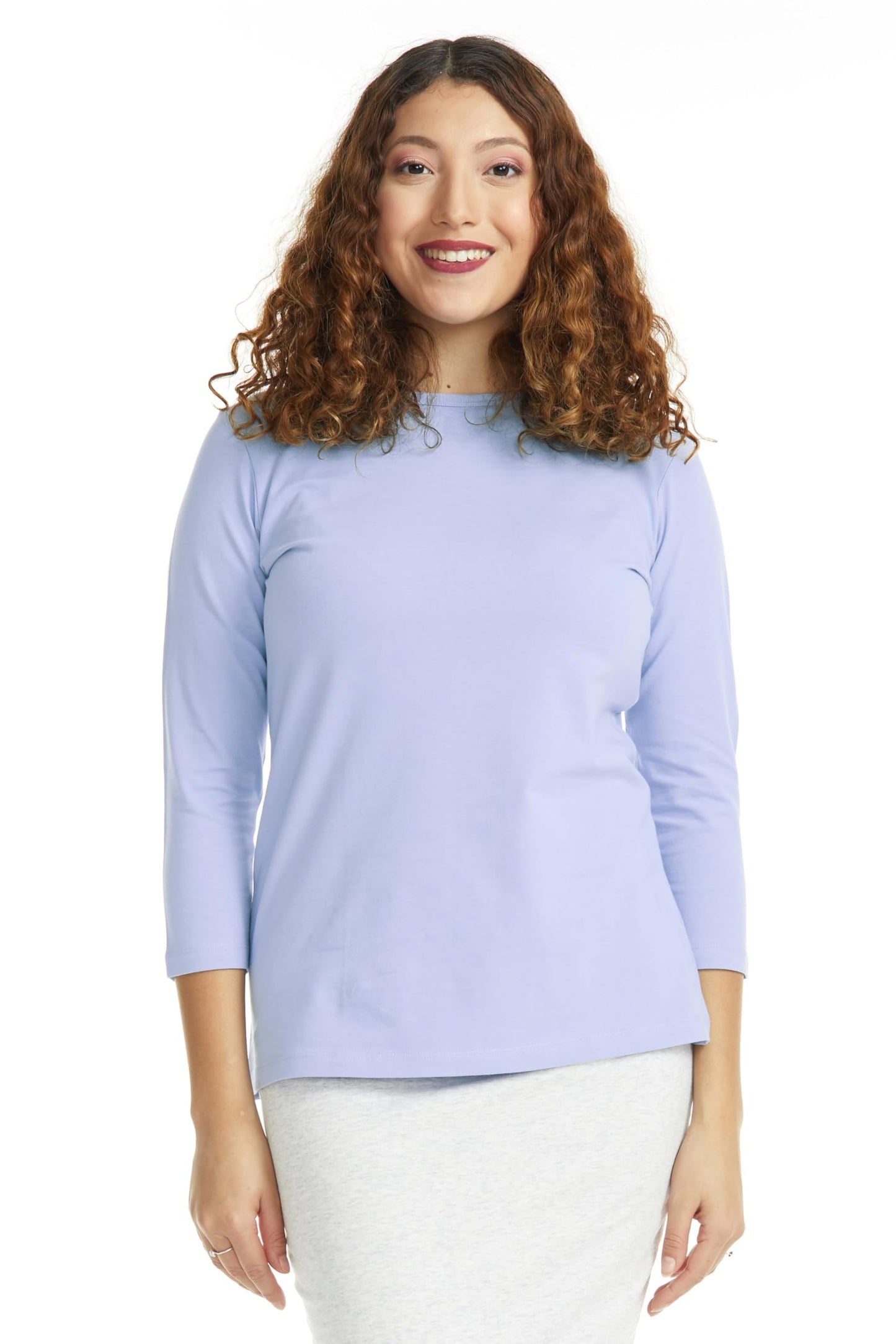 ESTEEZ 3/4 Sleeve Crew Neck Cotton T-Shirt for Women - Relaxed Fit - Base Layering Top