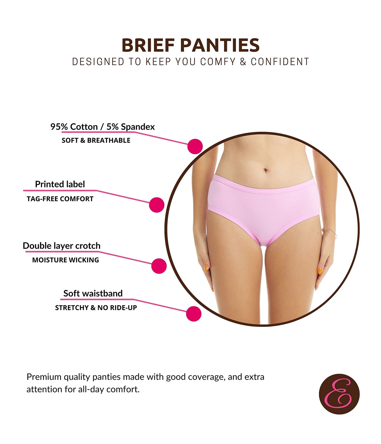 ESTEEZ Women's Breathable Soft Stretch Cotton Underwear - Mid/High Rise Briefs - Low Rise Bikini - Boyshorts