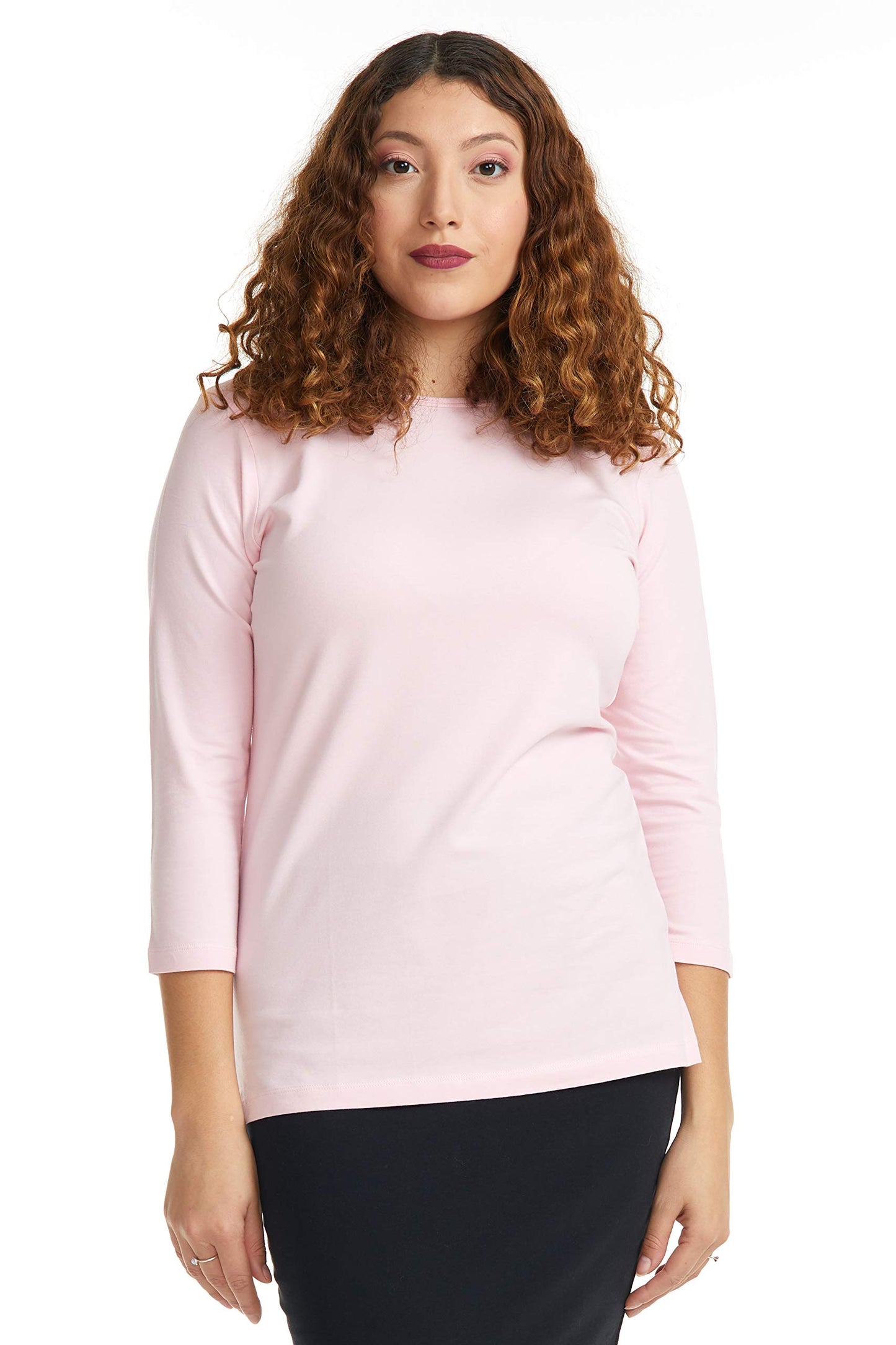 ESTEEZ 3/4 Sleeve Crew Neck Cotton T-Shirt for Women - Relaxed Fit - Base Layering Top