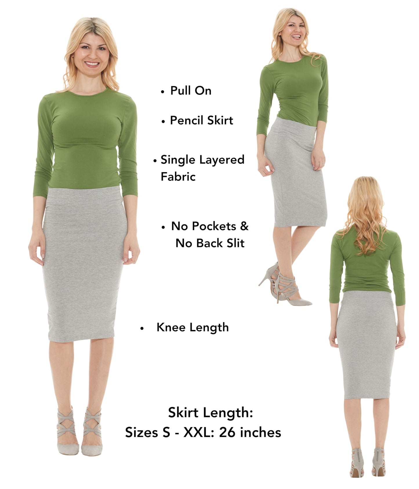 ESTEEZ Women's Lightweight Cotton Spandex Knee-Length Pencil Skirt - Modest, Comfortable, Everyday Wear