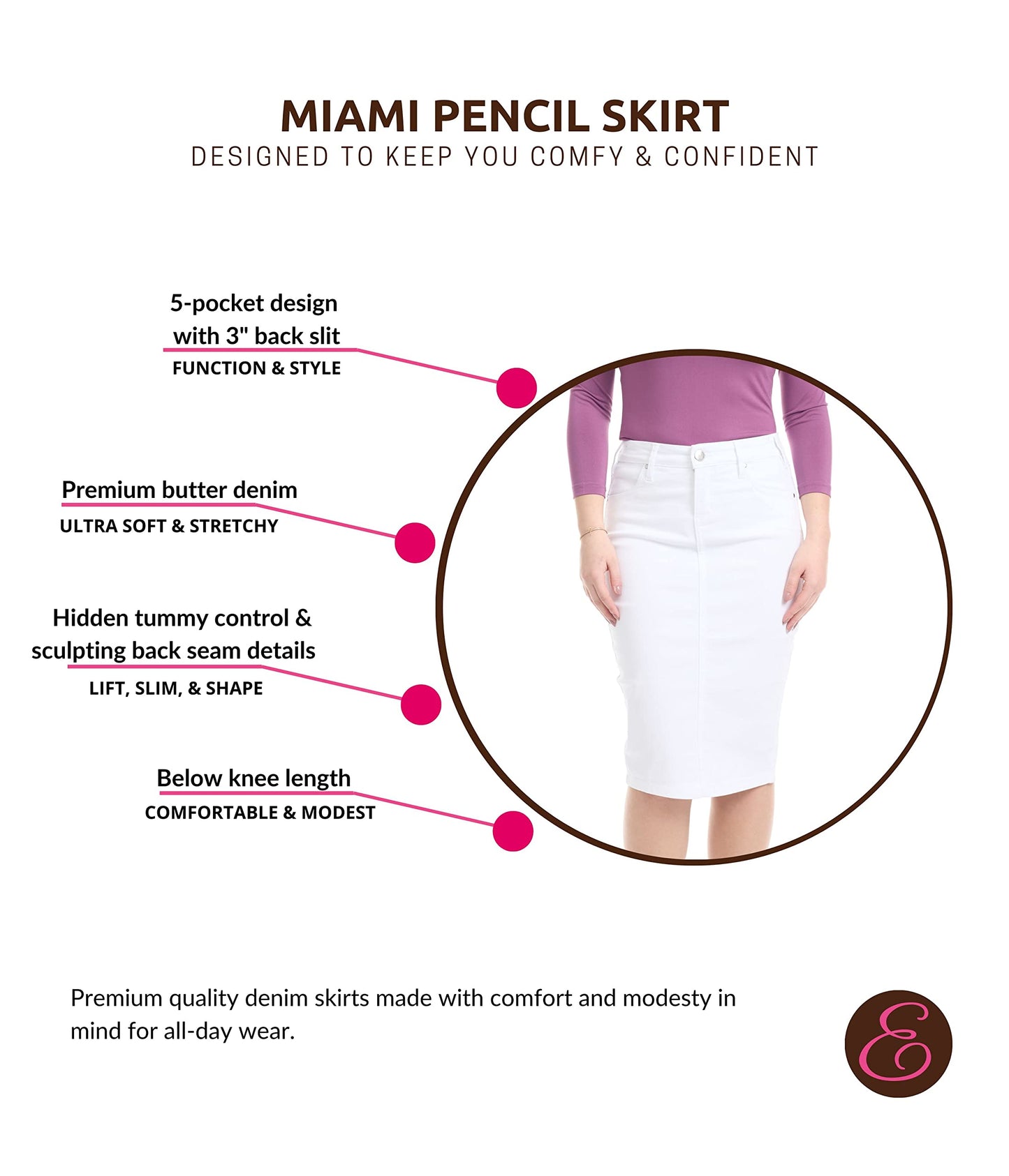ESTEEZ Women's Slimming Denim Pencil Skirt with Tummy Control Panel – 'Miami'
