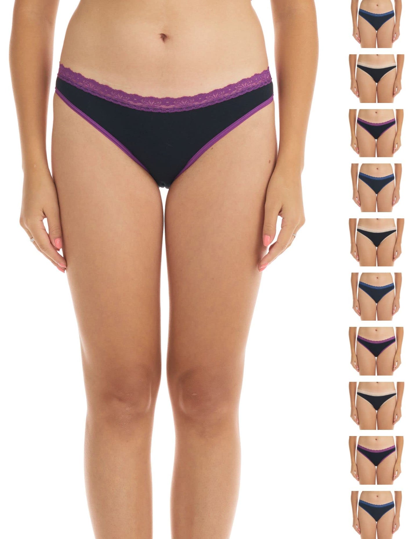 ESTEEZ Comfy Cotton Underwear Panties for Women with Lace Trim Bikini - Hipster - Hi Cut