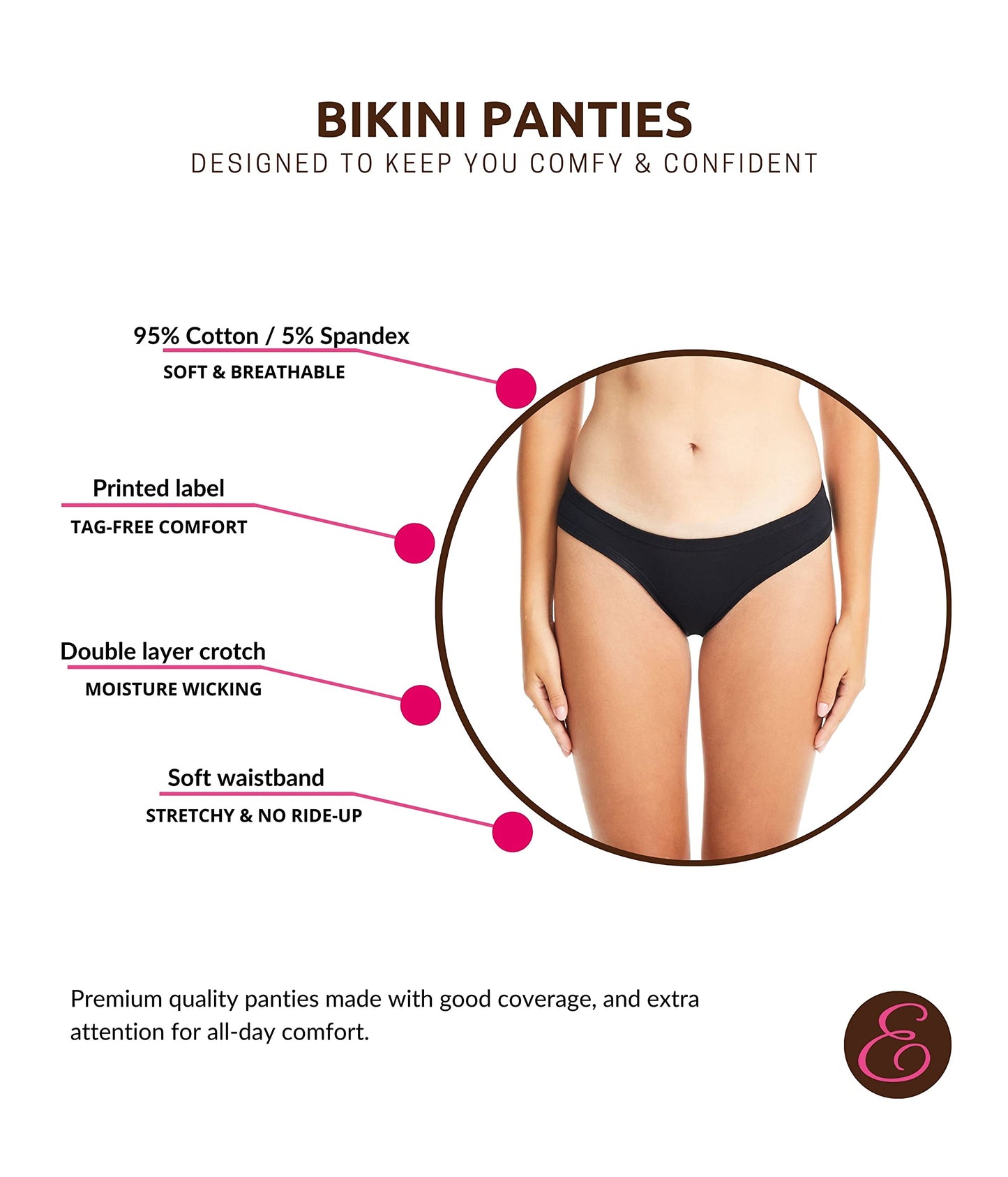 ESTEEZ Women's Breathable Soft Stretch Cotton Underwear - Mid/High Rise Briefs - Low Rise Bikini - Boyshorts