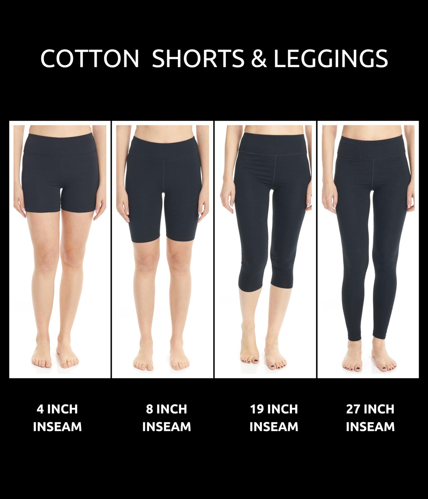 ESTEEZ High Waisted Soft Cotton Spandex Leggings-Shorts for Women - Full Leg - Capri - Biker Shorts - Shorts