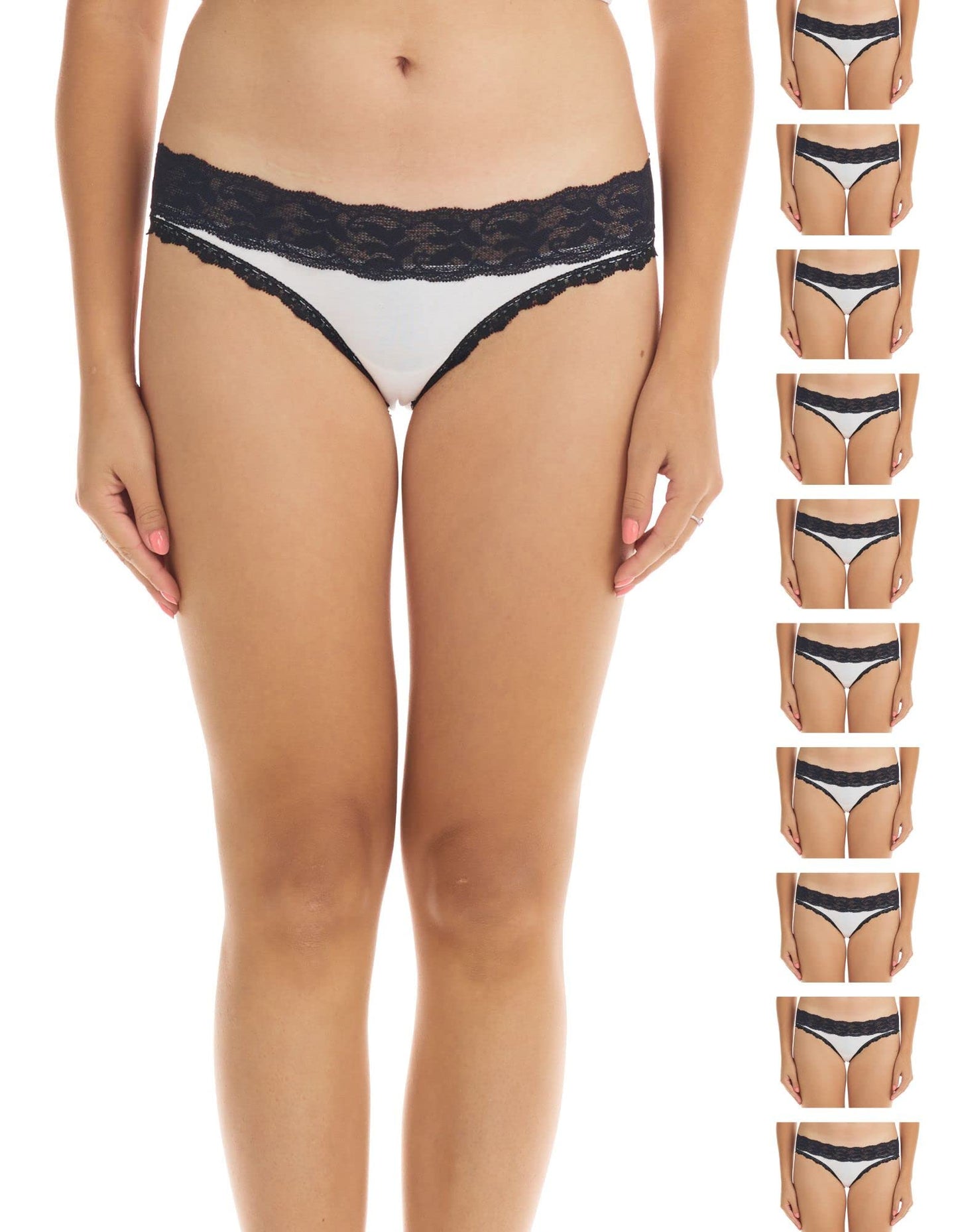 ESTEEZ Comfy Cotton Underwear Panties for Women with Lace Trim Bikini - Hipster - Hi Cut