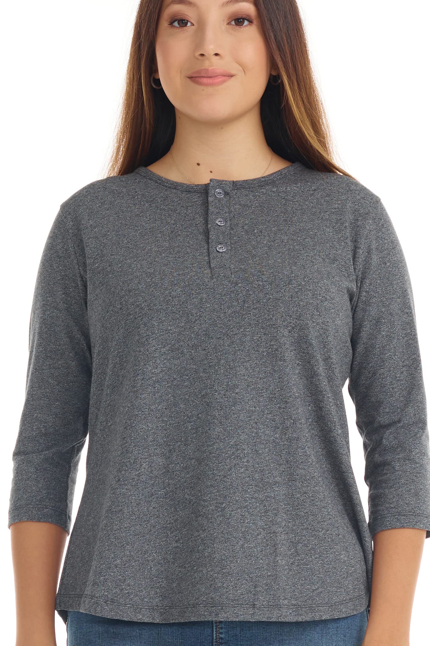 ESTEEZ 3/4 Sleeve Cotton Spandex Casual Henley Tops for Women