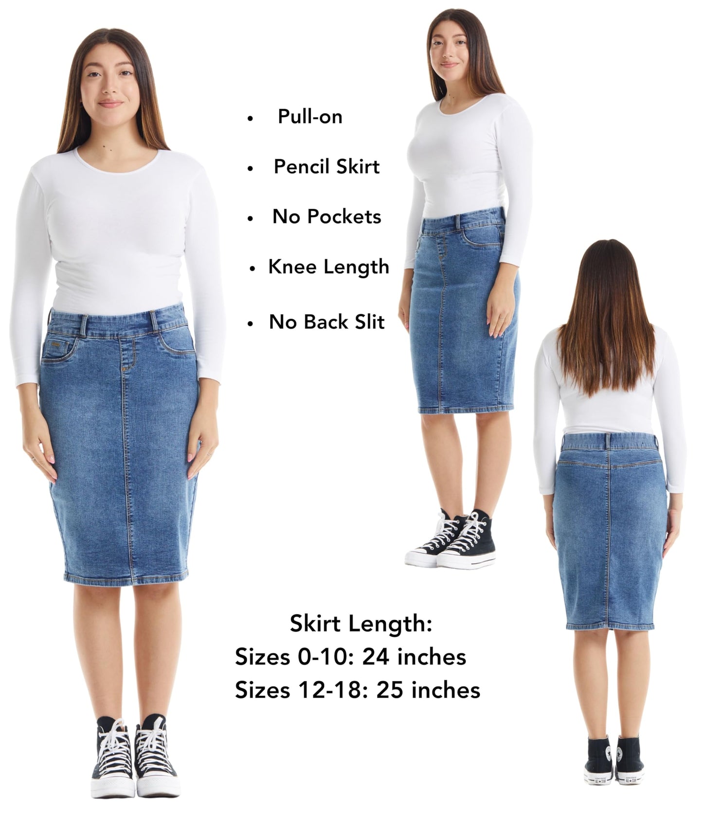 ESTEEZ Women's Stretch Denim Pencil Skirt – Soft, Flexible, Body-Hugging, Knee-Length Jean Skirt ‘Brooklyn’