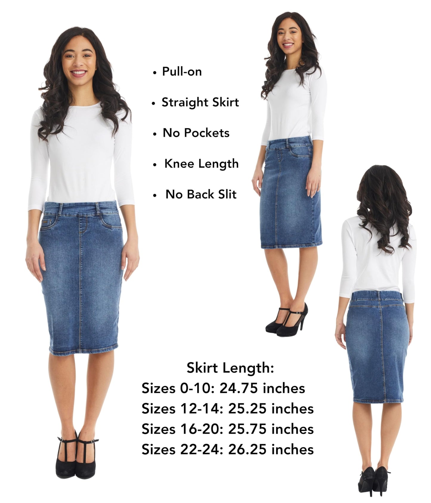 ESTEEZ Straight Knee Length Stretch Denim Jean Skirt for Women Size 0-24 Plus Size - Boston