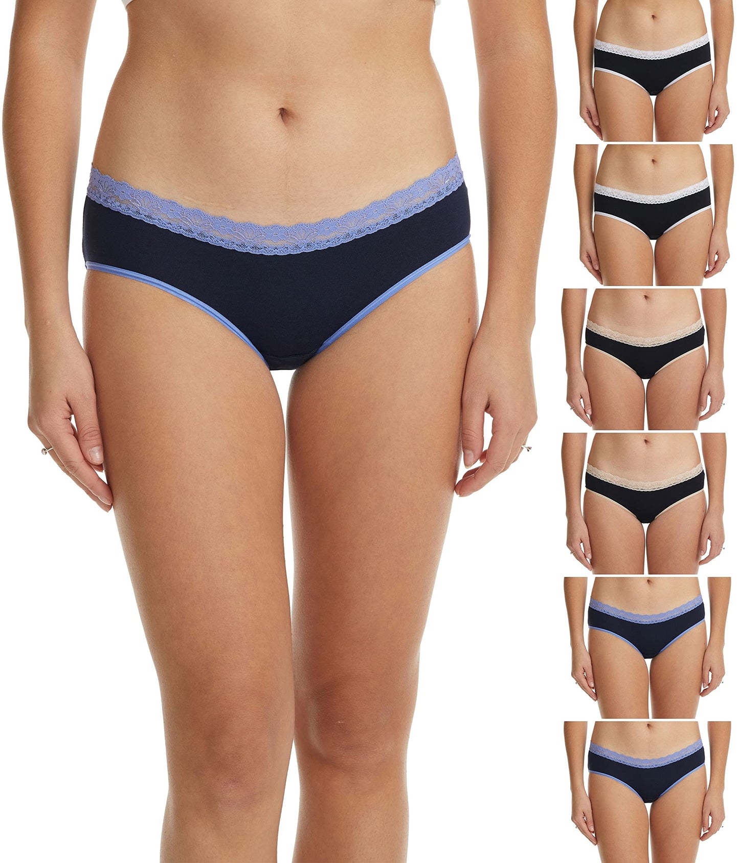 ESTEEZ Comfy Cotton Underwear Panties for Women with Lace Trim Bikini - Hipster - Hi Cut