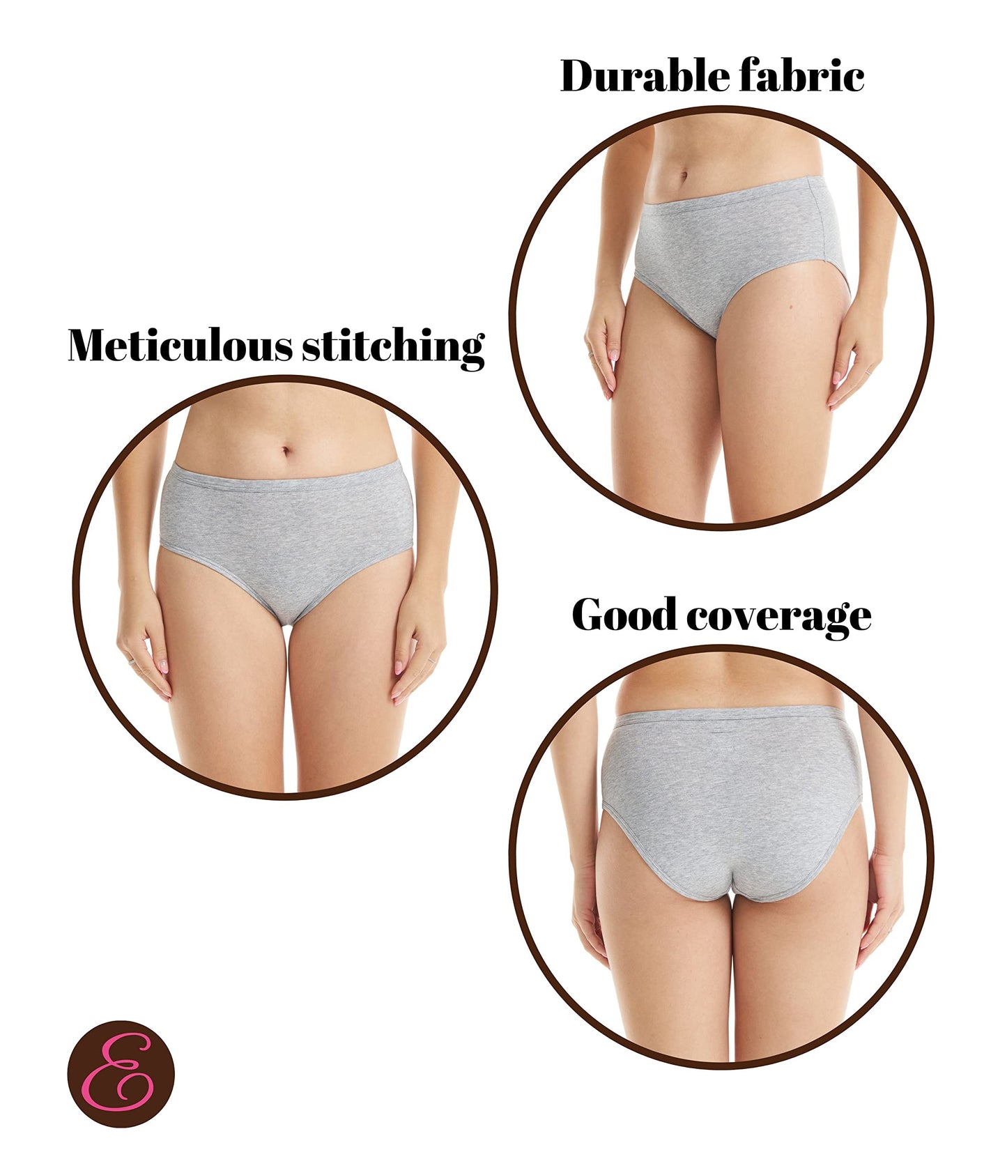 ESTEEZ Women's Breathable Soft Stretch Cotton Underwear - Mid/High Rise Briefs - Low Rise Bikini - Boyshorts