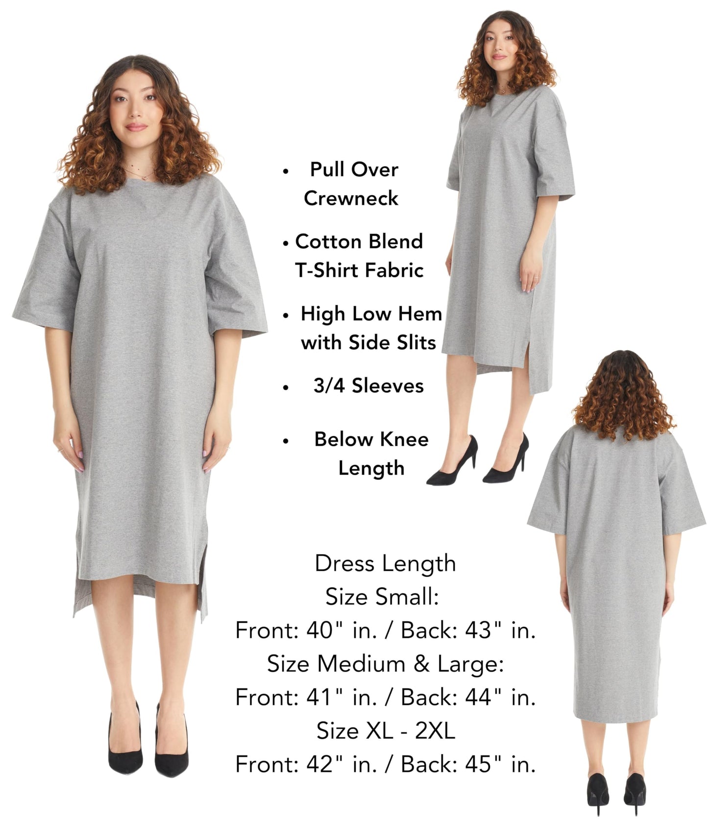 ESTEEZ Womens Oversized Cotton High Low Tunic T-Shirt Dress