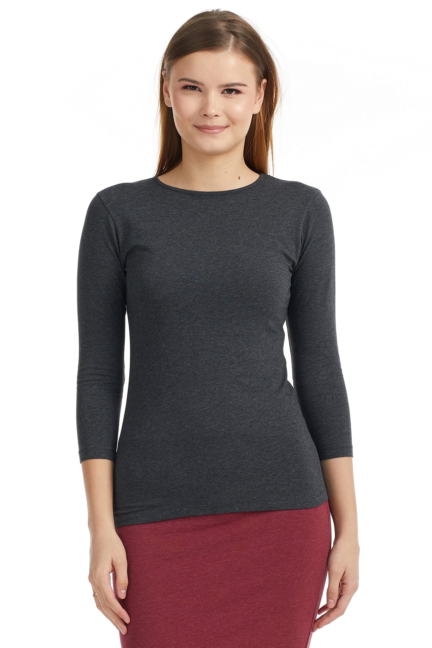 ESTEEZ Womens 3/4 Sleeve Cotton Snug Fit High Neck Base Layering T-Shirt