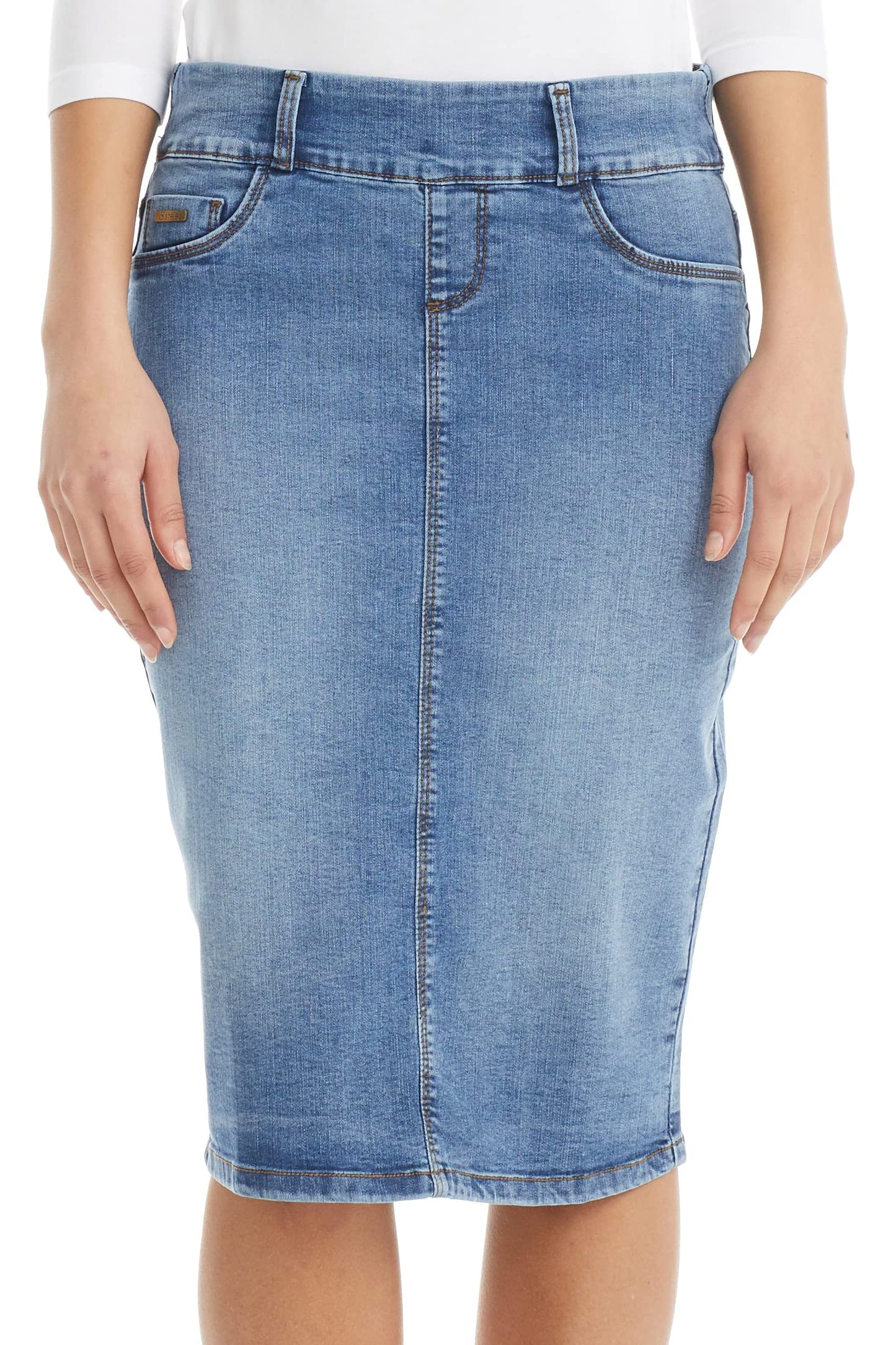 ESTEEZ Straight Knee Length Stretch Denim Jean Skirt for Women Size 0-24 Plus Size - Boston