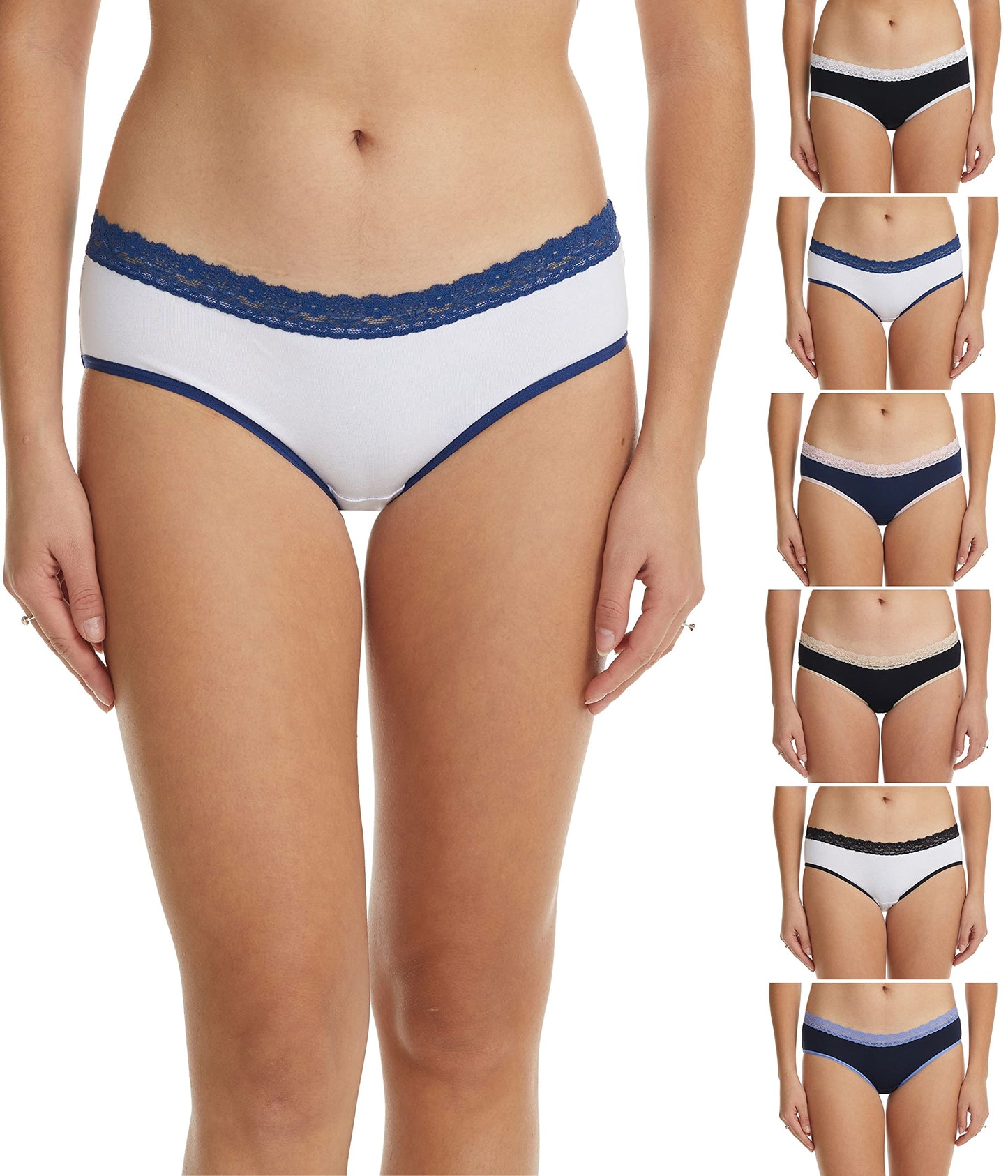 ESTEEZ Comfy Cotton Underwear Panties for Women with Lace Trim Bikini - Hipster - Hi Cut