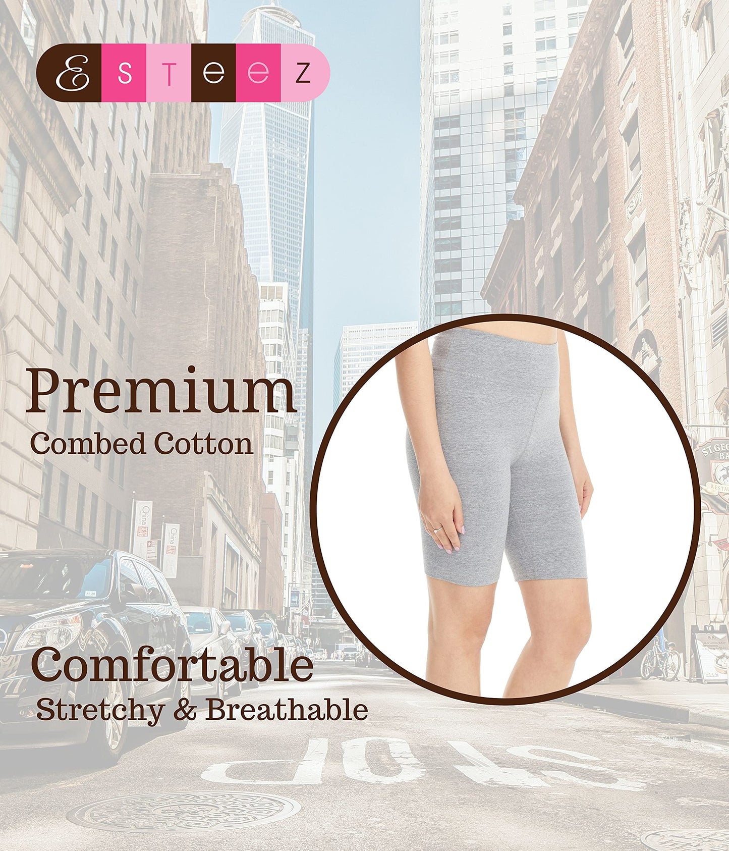 ESTEEZ High Waisted Soft Cotton Spandex Leggings-Shorts for Women - Full Leg - Capri - Biker Shorts - Shorts