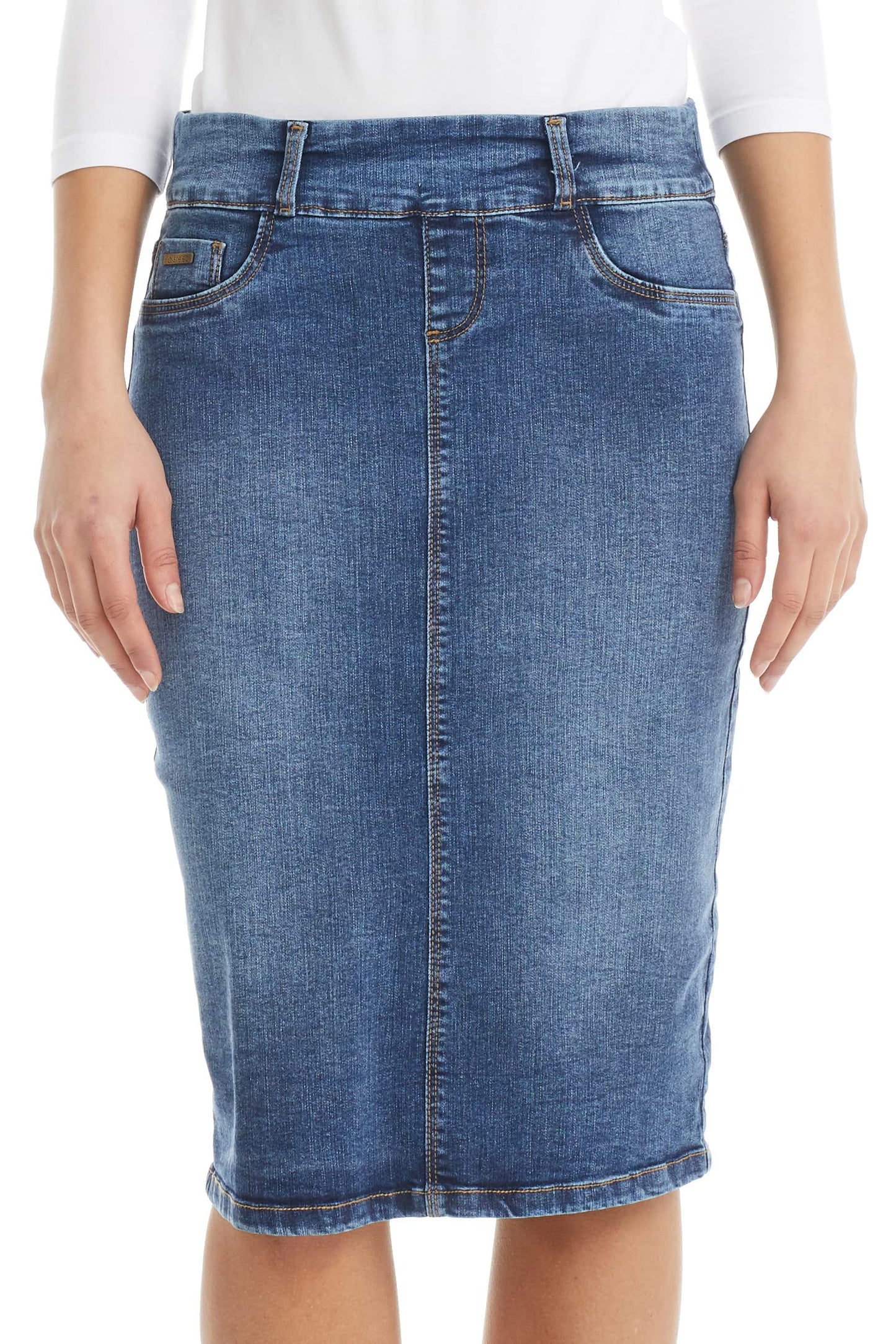 ESTEEZ Straight Knee Length Stretch Denim Jean Skirt for Women Size 0-24 Plus Size - Boston