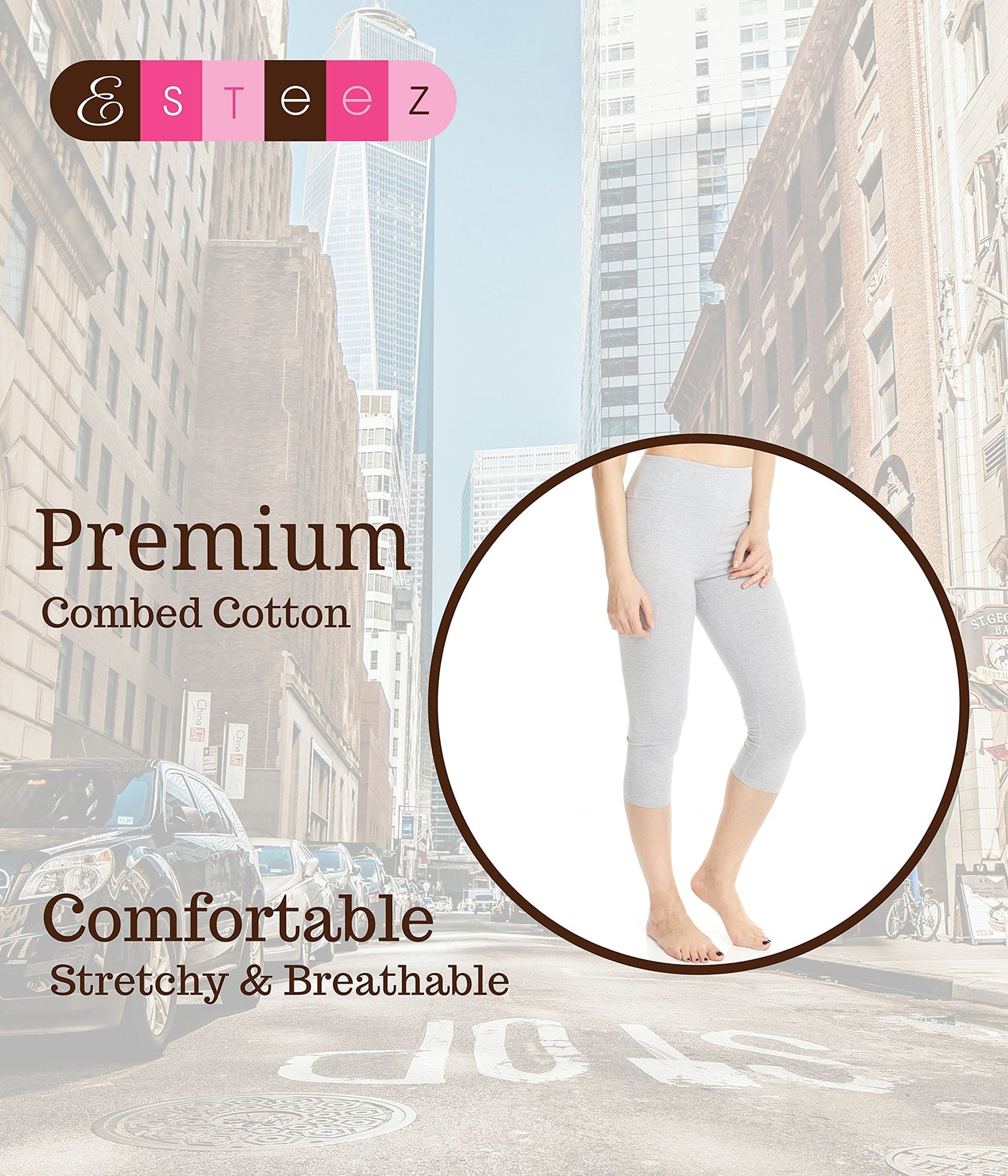 ESTEEZ High Waisted Soft Cotton Spandex Leggings-Shorts for Women - Full Leg - Capri - Biker Shorts - Shorts