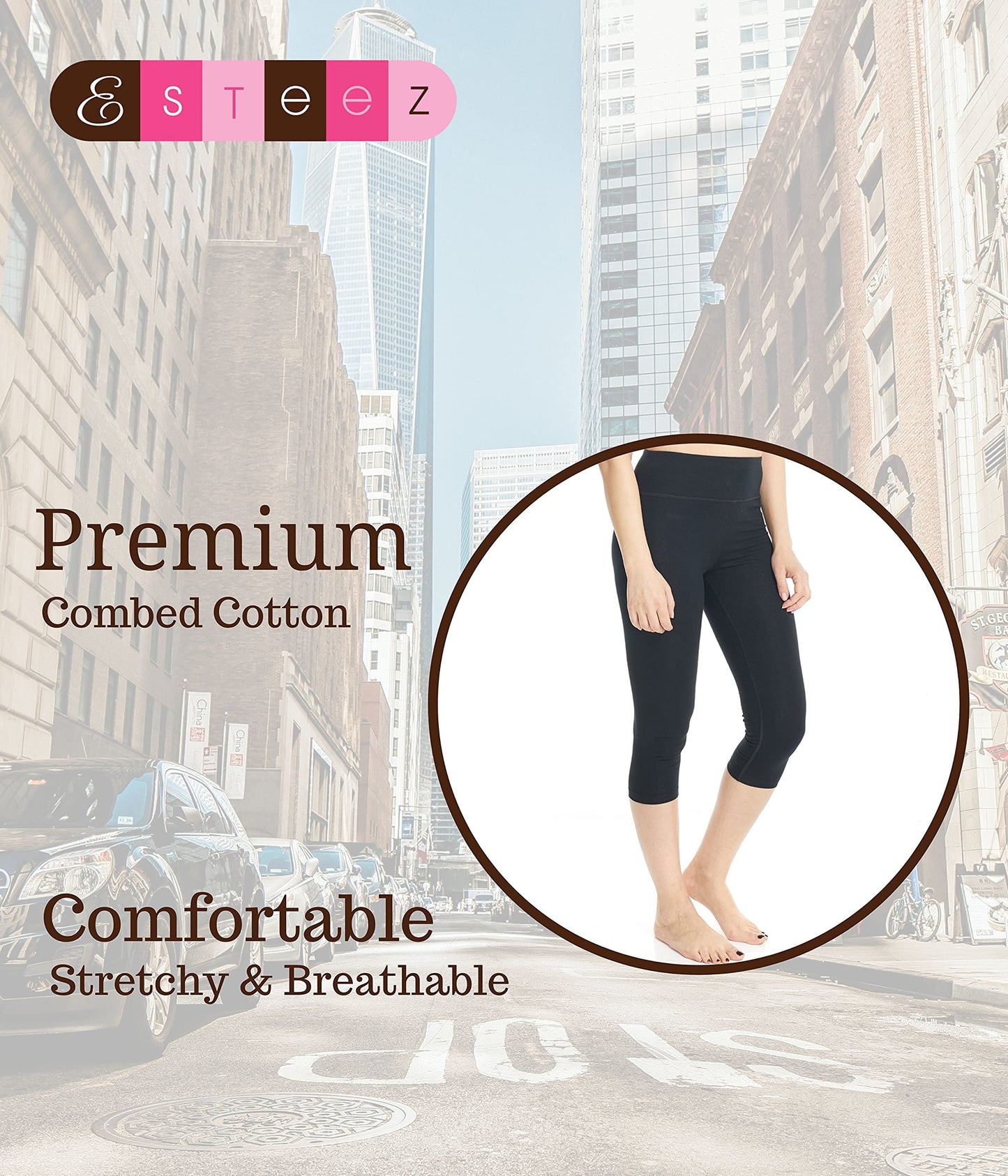 ESTEEZ High Waisted Soft Cotton Spandex Leggings-Shorts for Women - Full Leg - Capri - Biker Shorts - Shorts