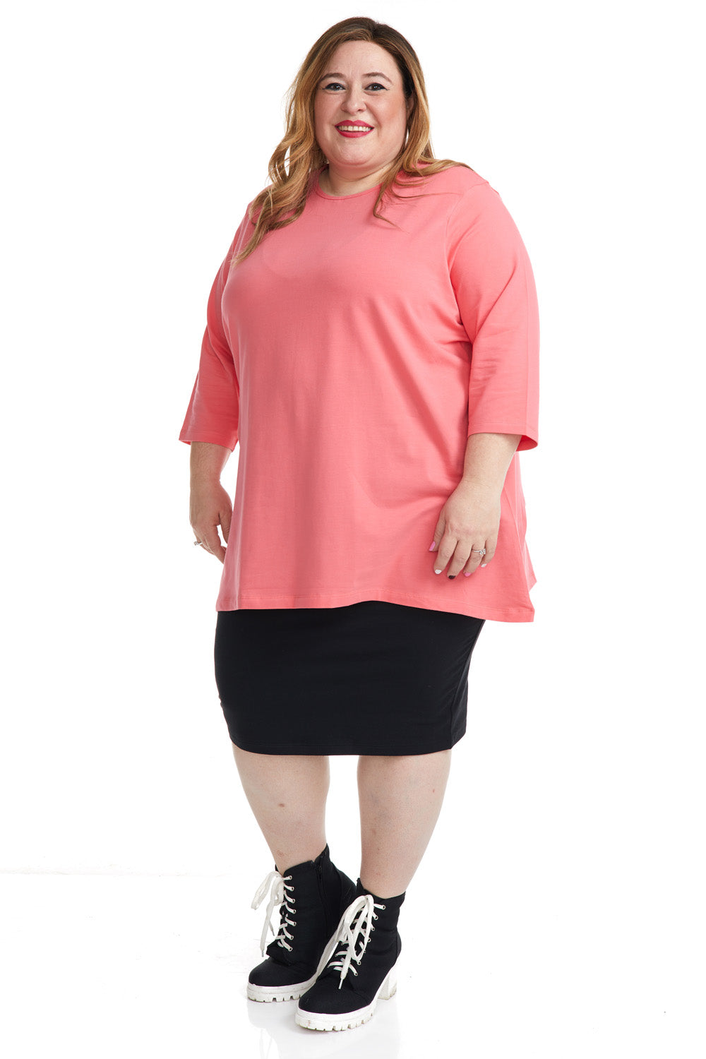 Casual baby Pink 3/4 sleeve baggy t-shirt for women