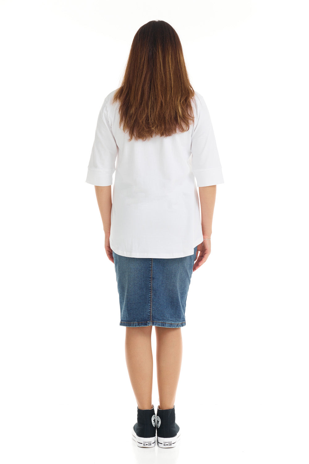 white 3/4 cuff sleeve tshirt for women