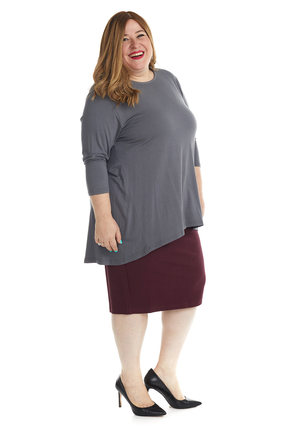 burgundy modest plus size below the knee pencil skirt without slit