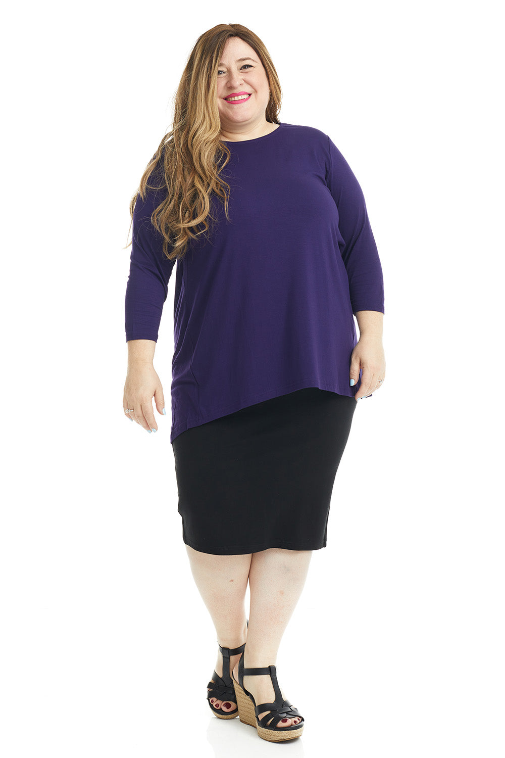 purple high-low plus size loose tunic top for women good for maternity