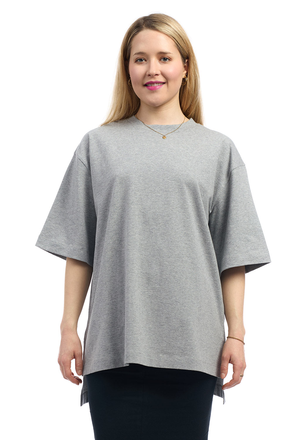 Grey 3 4 Sleeve Cotton Oversized Tunic T shirt