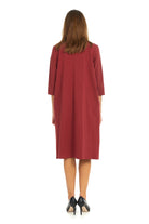 Soft and comfy cotton burgunday t-shirt dress with pockets. modest 3/4 sleeves and knee length